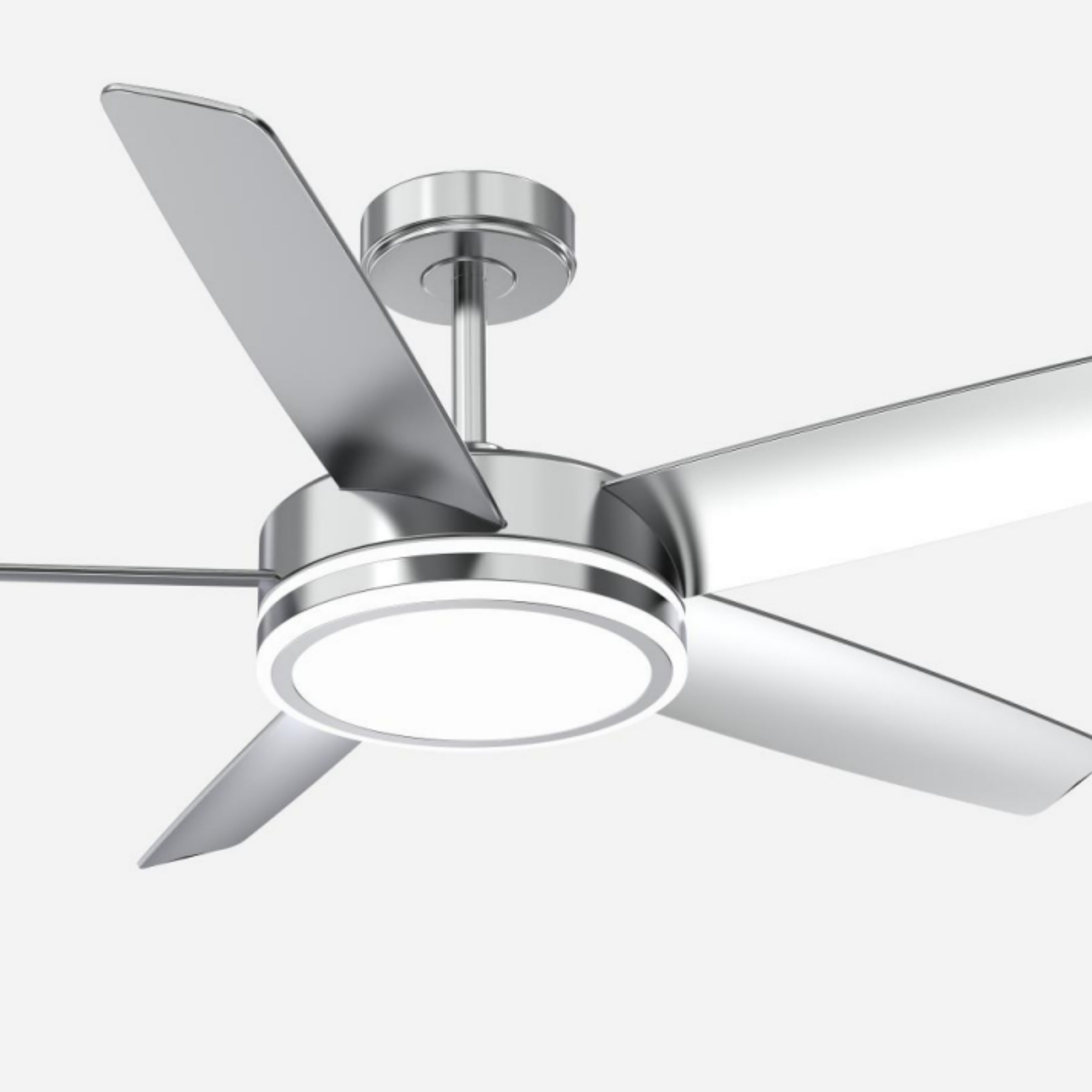 Cusp Barn CS52P25C 52-in Color-Changing Integrated LED Silver with Wood Blades Chandelier Ceiling Fan With Light - Remote Included ( 5 -Blade )