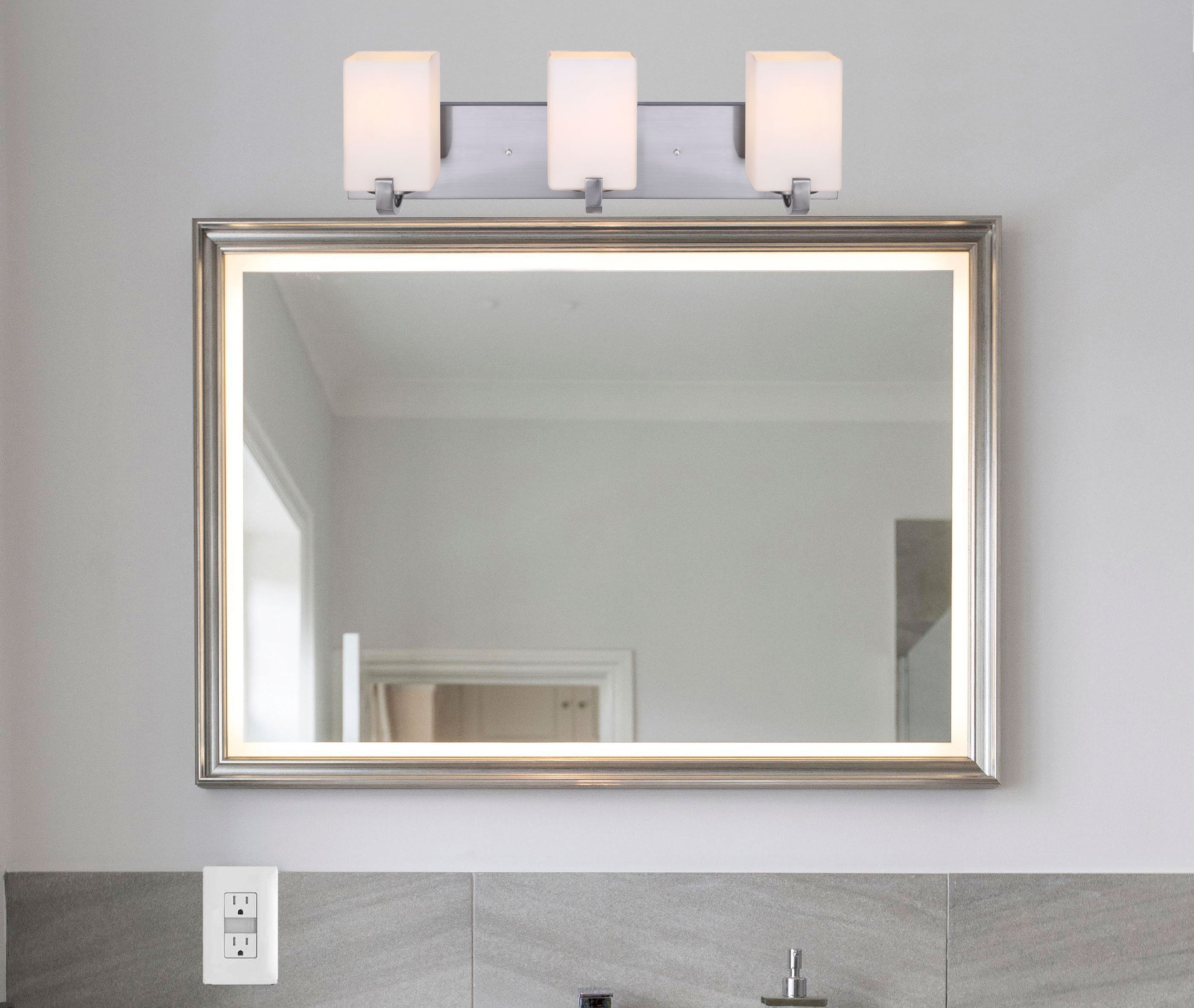 Palmer Contemporary Brushed Nickel 3-Light Vanity with White Opal Glass
