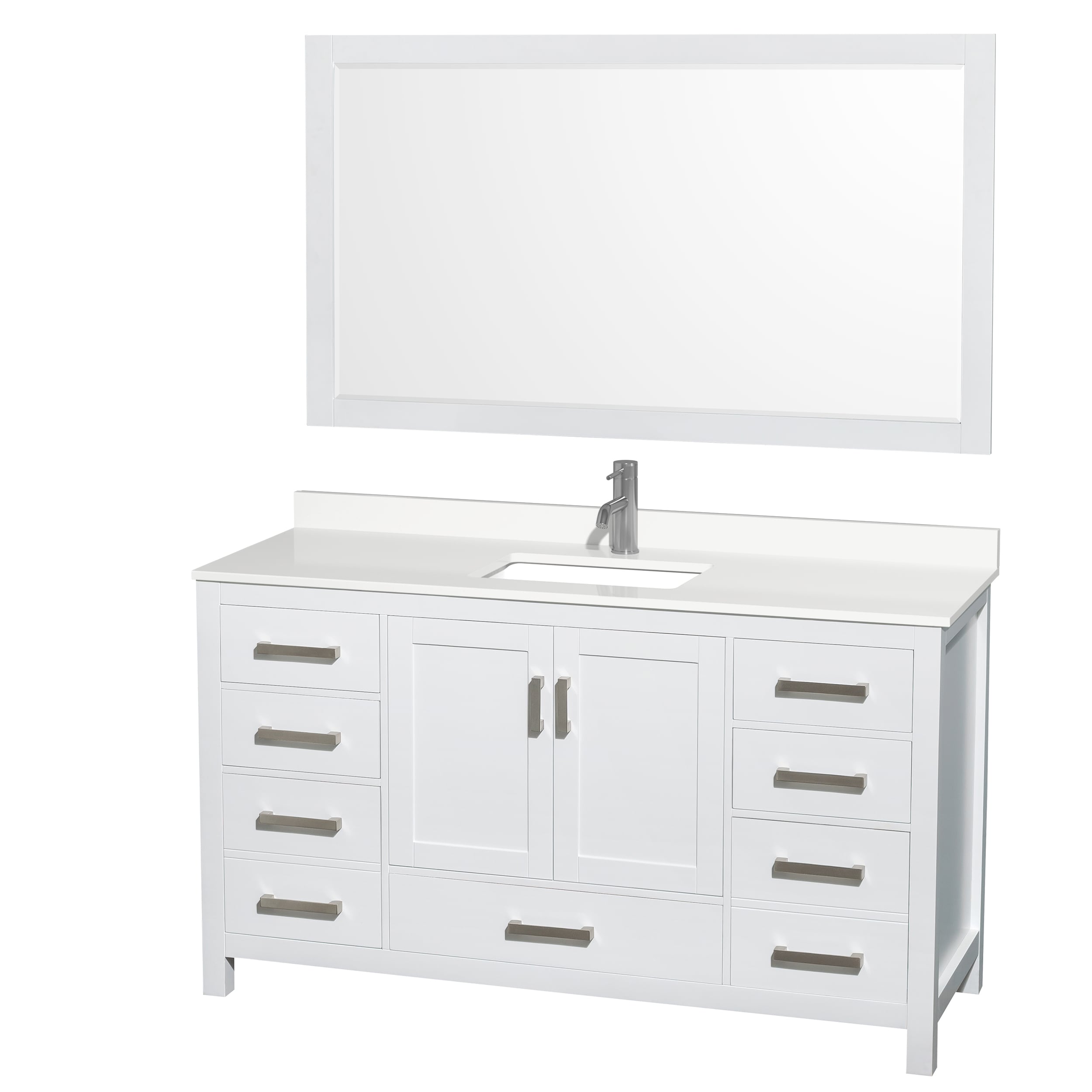 Wyndham Collection WCS141460SWHWQUNSM58 Sheffield 60-in White with Brushed Chrome Trim Undermount Single Sink Bathroom Vanity with White Quartz Quartz Top (Mirror Included)