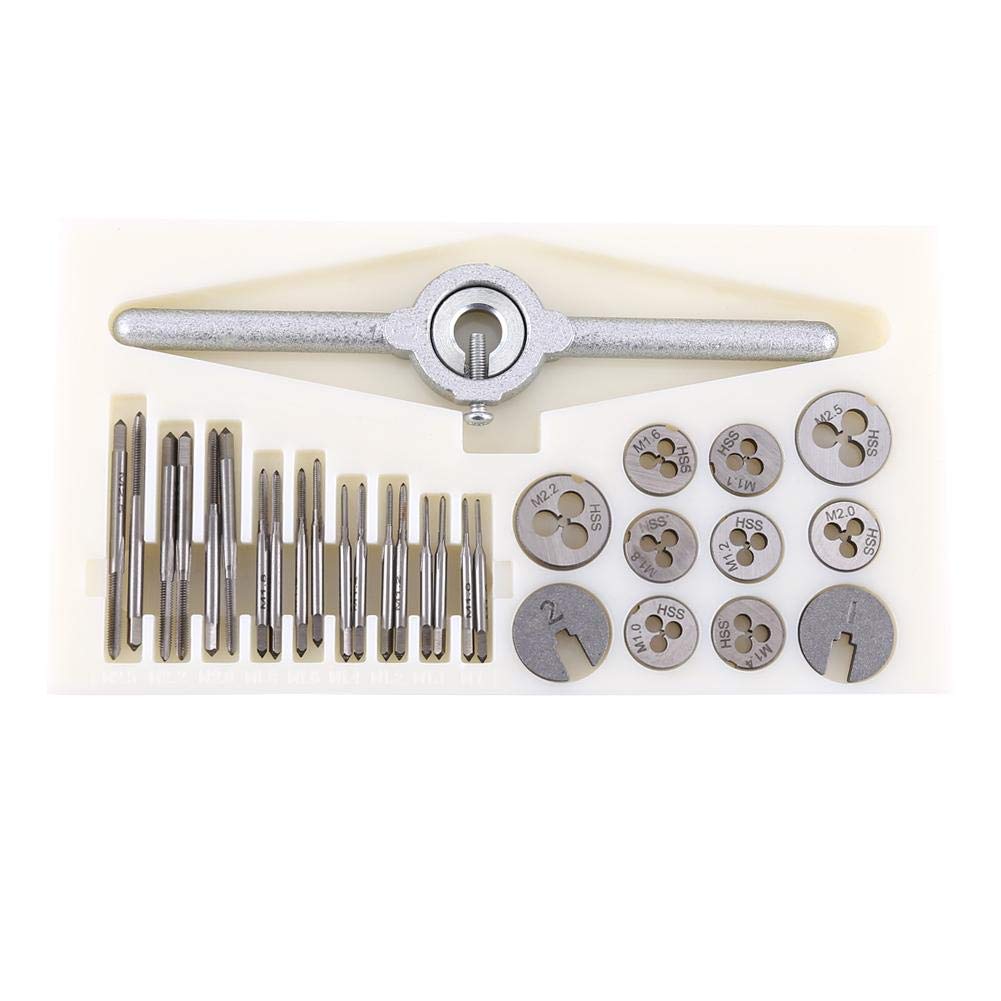 Adrinfly 30 Piece Tap and Die Set Adjustable M1.0 to M2.5 Metric Thread Cutting Tools with T Handle Wrenches and Die Spanner Kit #LAD0826D287