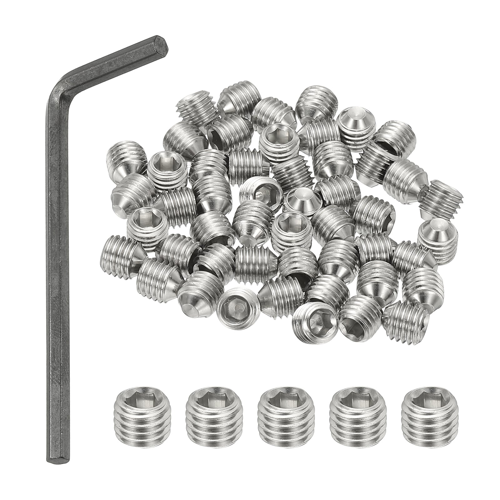 PATIKIL 1/4-28x1/4 Inch Hex Socket Grub Screws 50pcs Cup Point Set Screw with Wrench