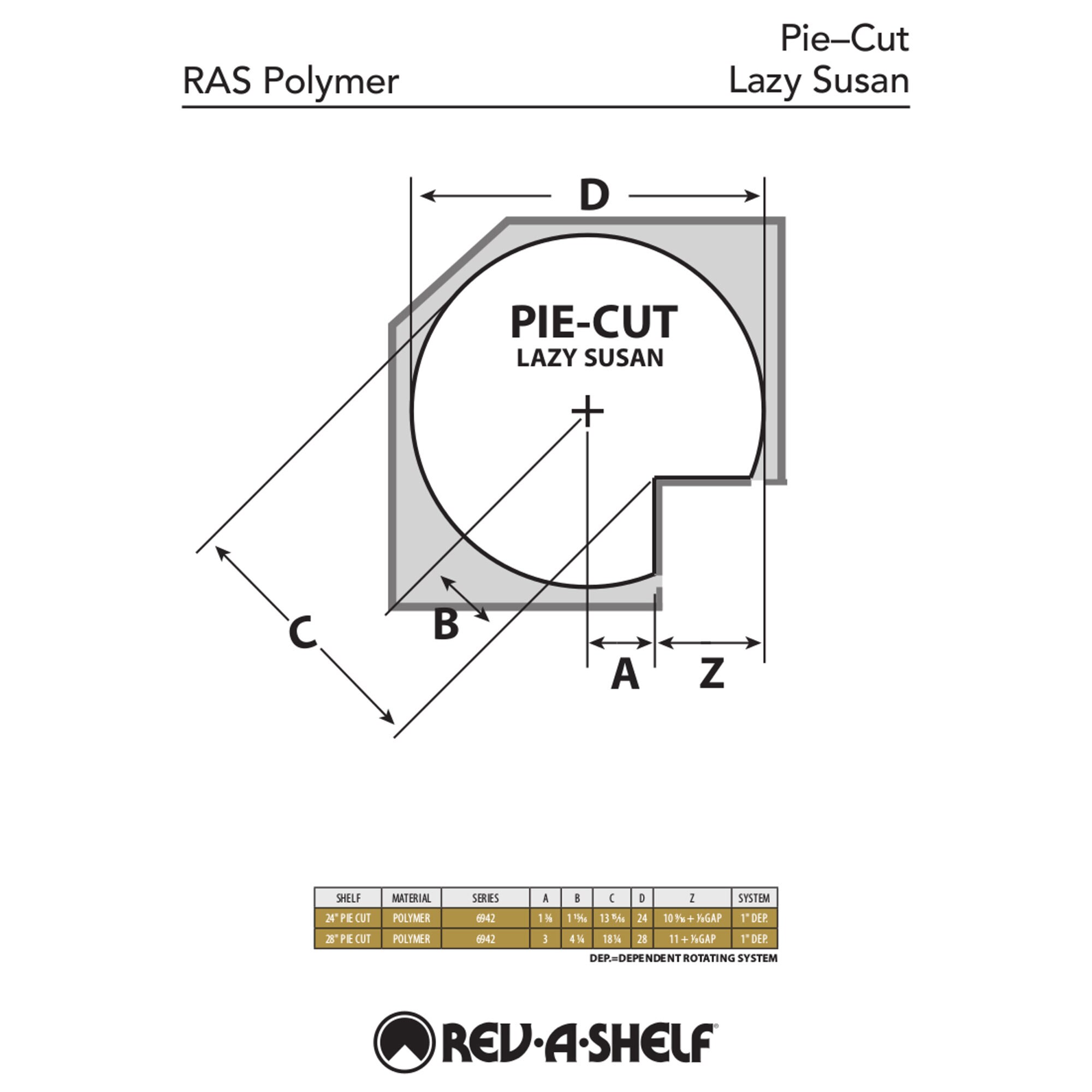 24 Inch Pie-Cut Lazy Susan, Almond, 6942-24-15-52