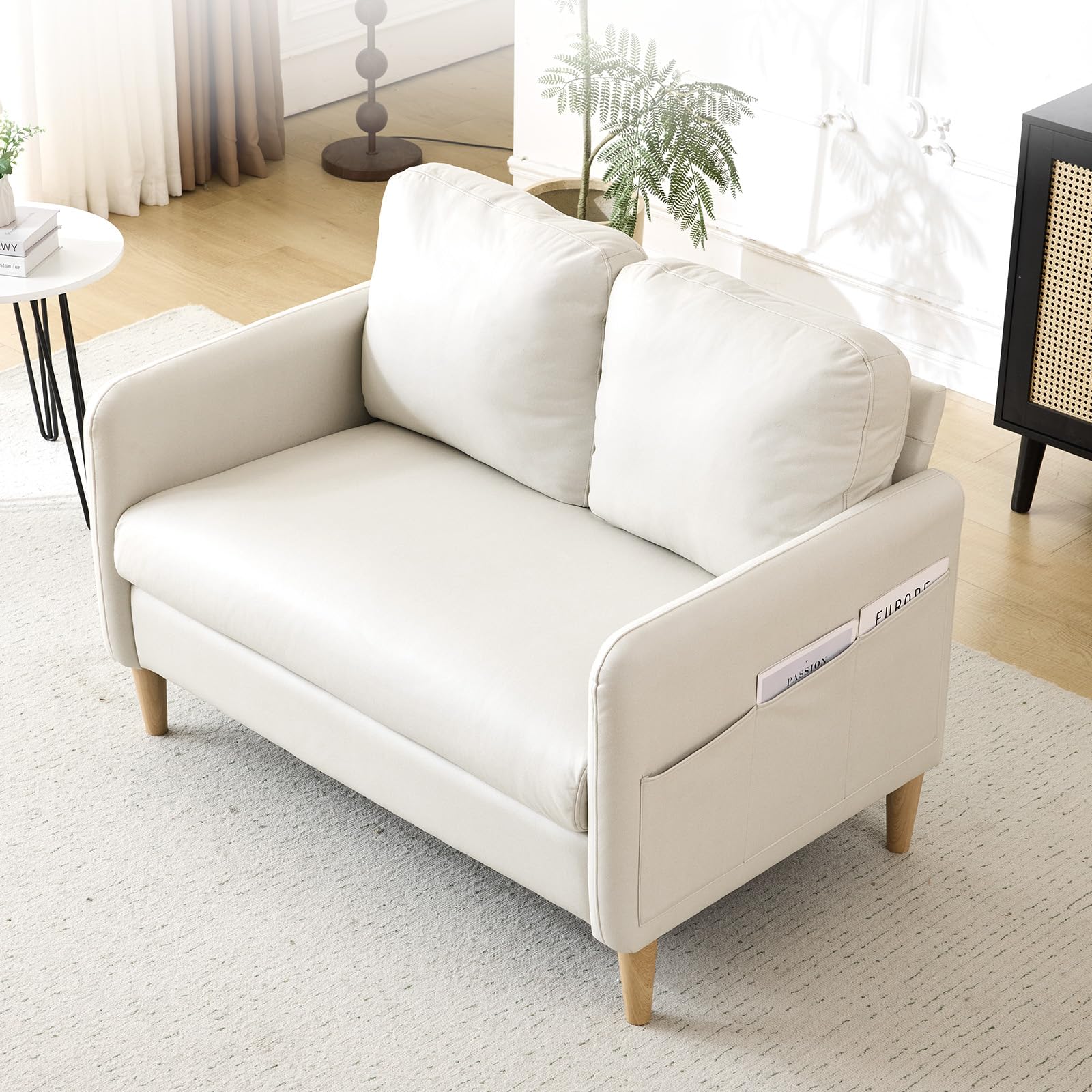 VINGLI - 47-in W Small Couch Loveseat PU Leather Mid Century for Small Spaces Living Room Bedroom...