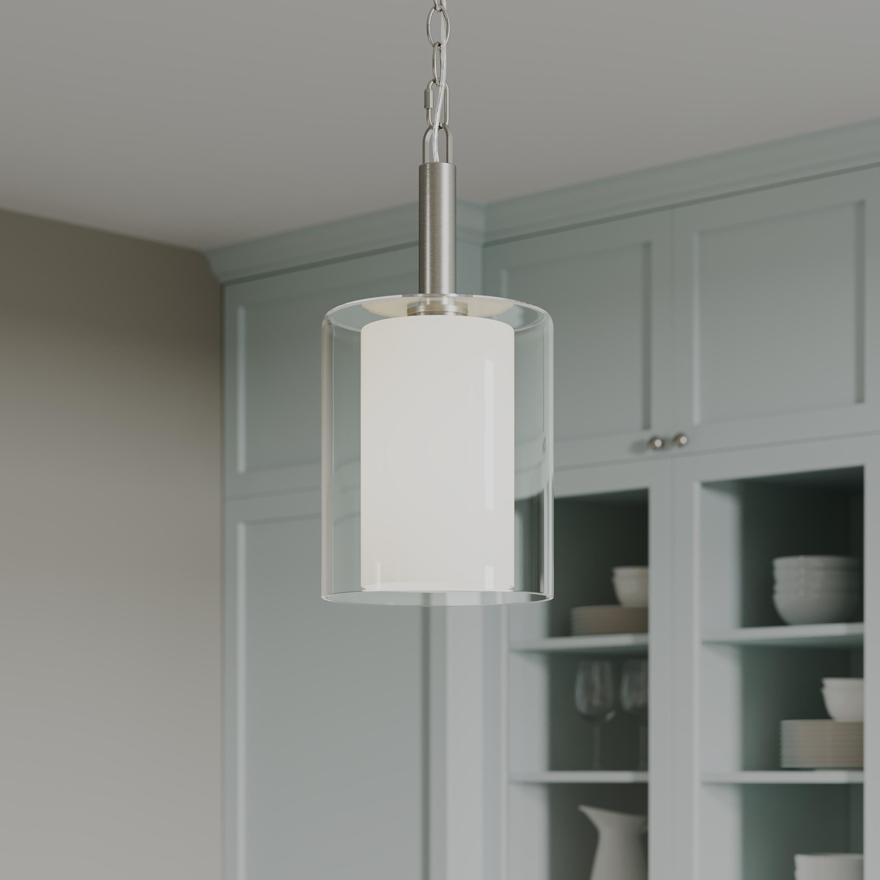 Progress Lighting Mack 1 -Light Brushed Nickel Traditional Clear glass Cylinder Mini Hanging Pendant Light