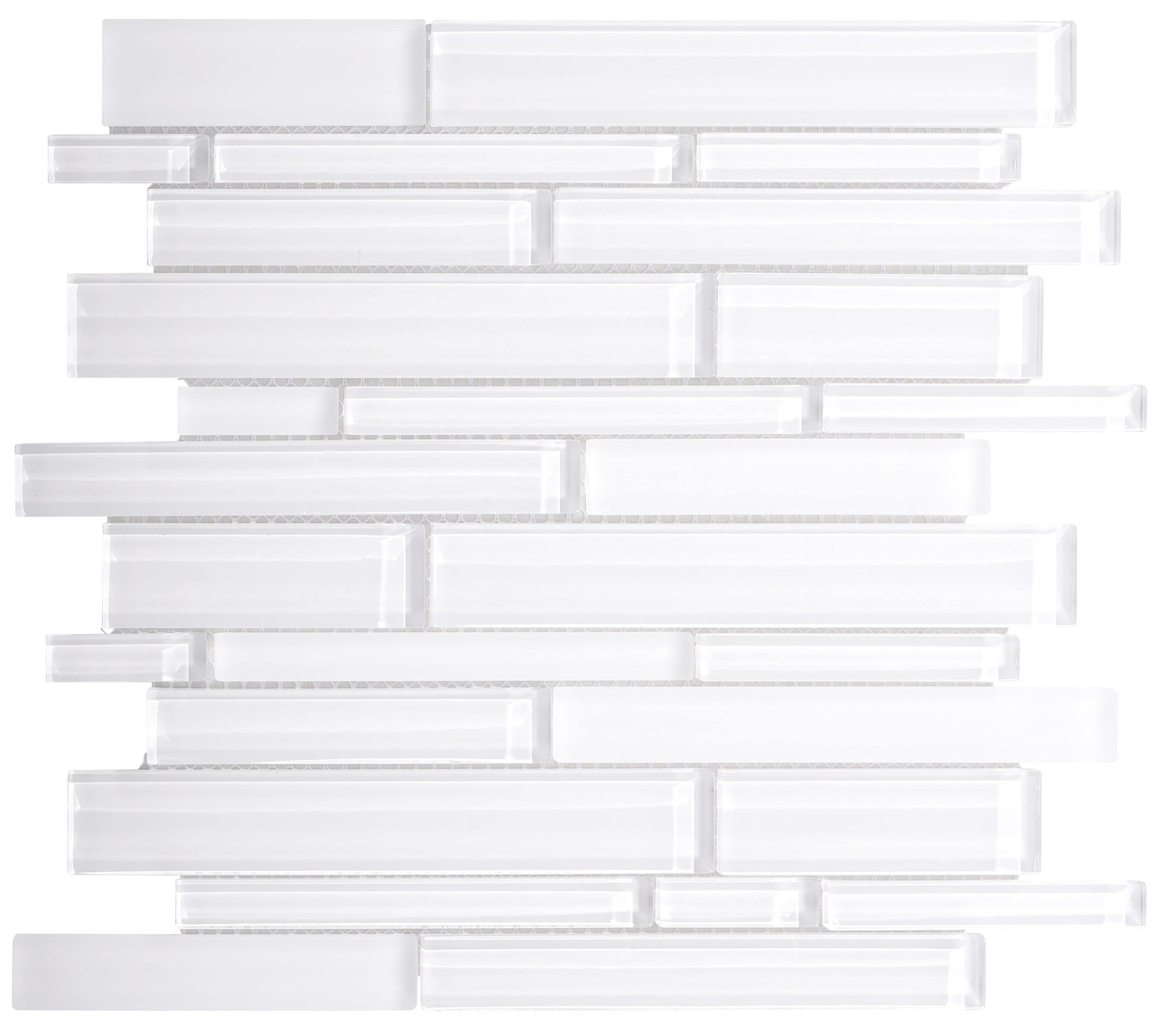 WS Tiles WST-01A Premium Glass Series White 12-in x 12-in Polished Glass Linear Mosaic Wall Tile ( 5-sq ft Carton )