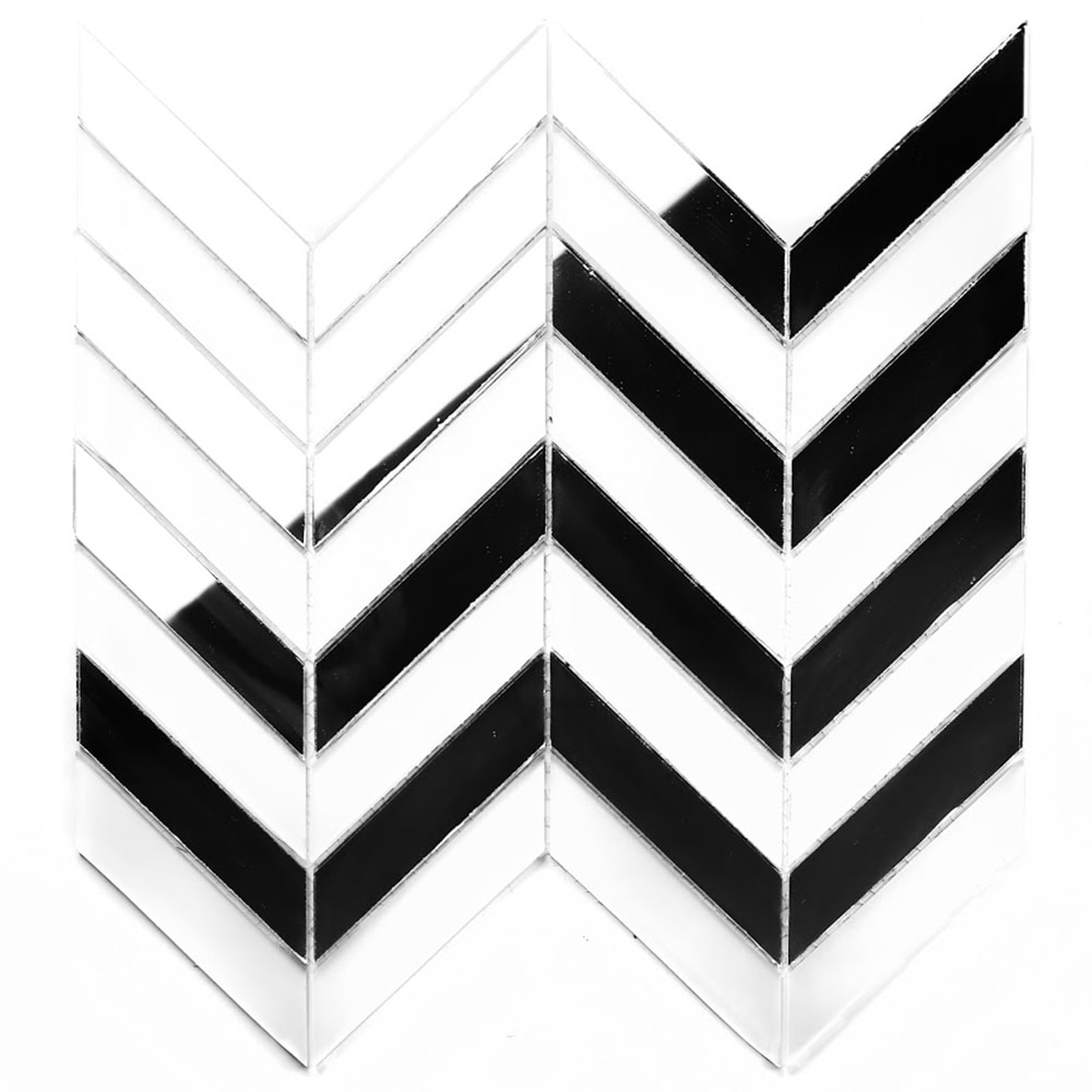 Abolos LWSMSCHEB-SM Musico Silver and White 12-in x 12-in Multi-finish Glass Patterned Herringbone Mosaic Wall Tile ( 10.32-sq ft Carton )
