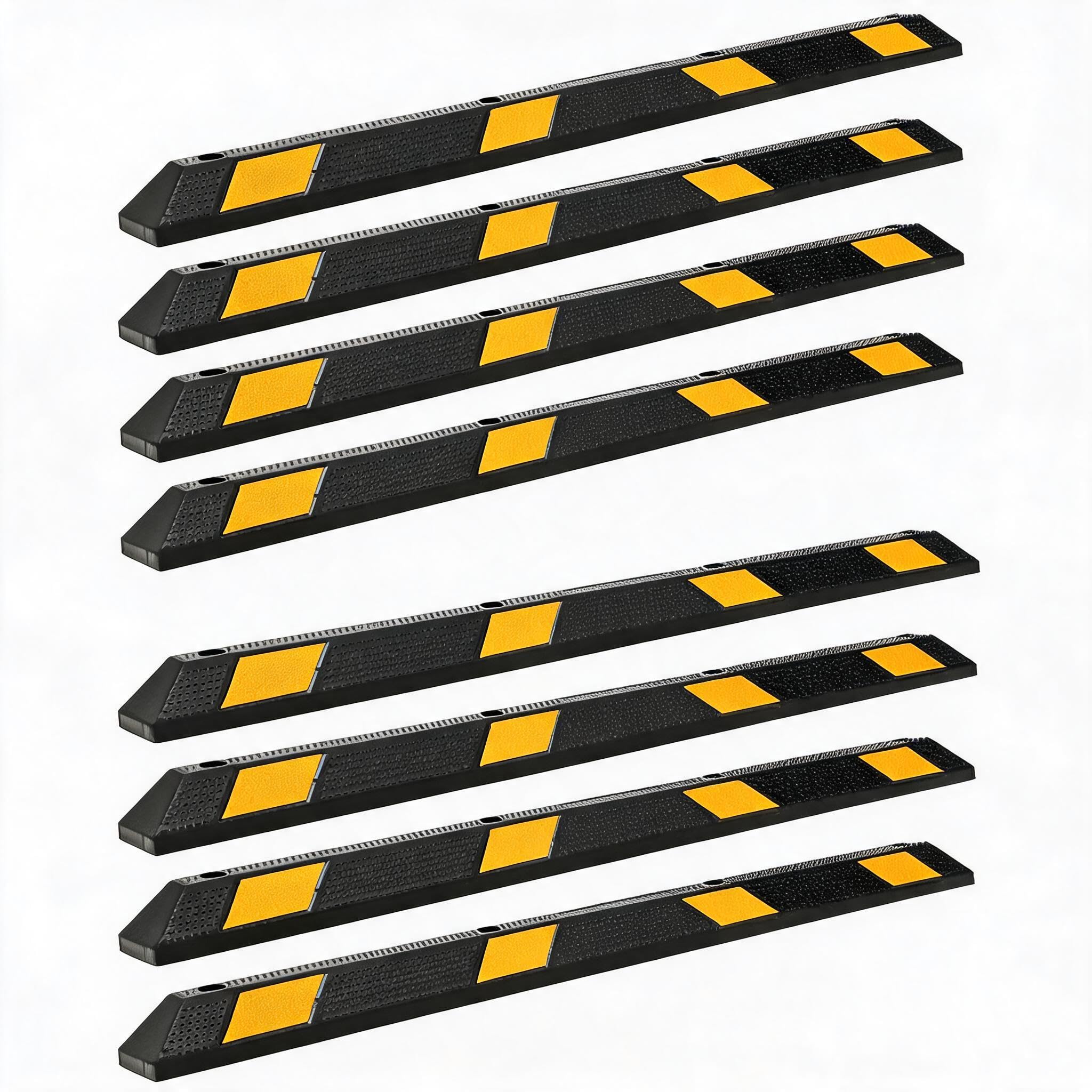 Garvee 8 Piece 72 Inch Heavy Duty Rubber Parking Curb with 55000 Lb Capacity and Reflective Stripes for Vehicles and Truck Driveway