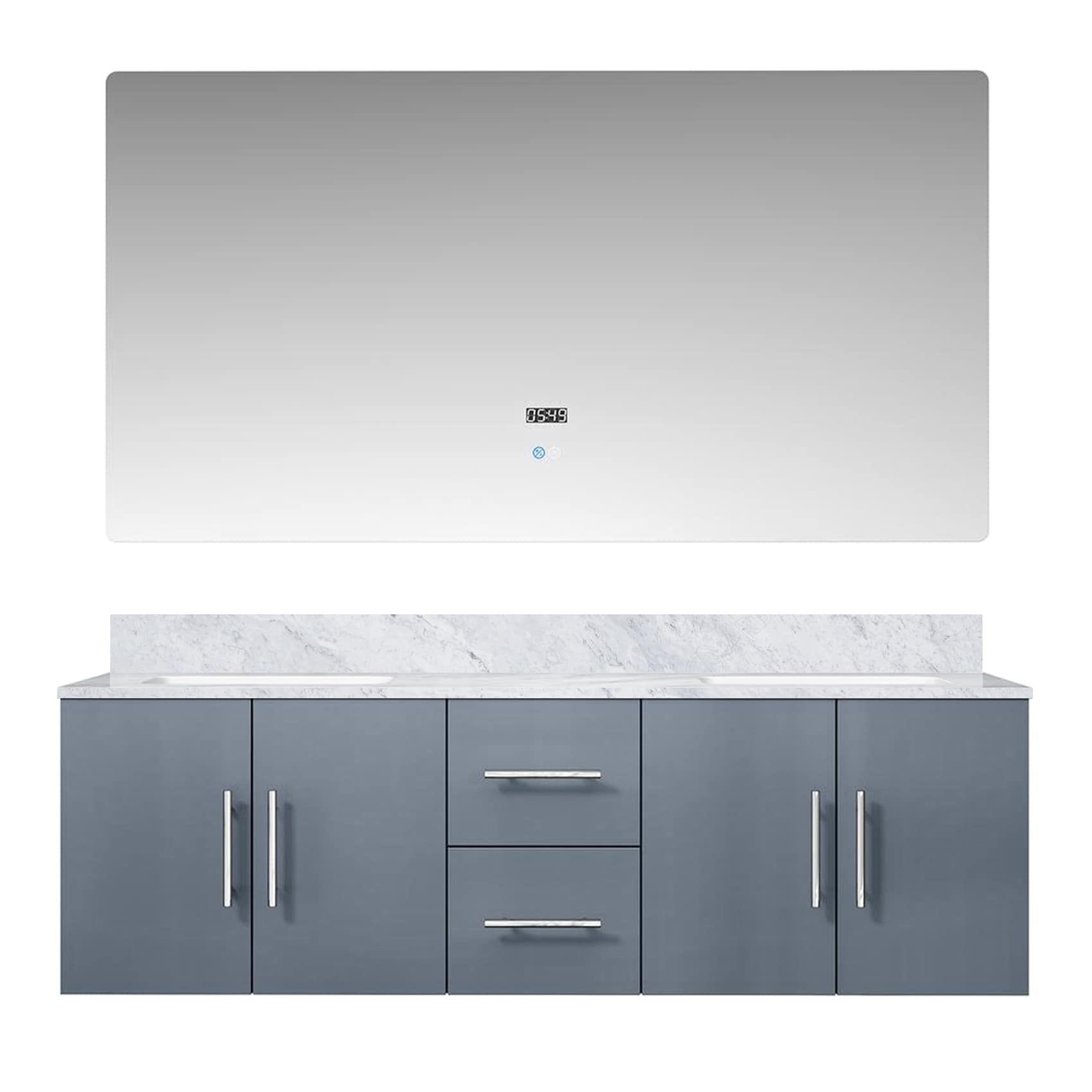 Lexora LG192260DBDSLM60 Geneva 60-in Dark Grey Undermount Double Sink Floating Bathroom Vanity with White Carrara Marble Top (Mirror Included)