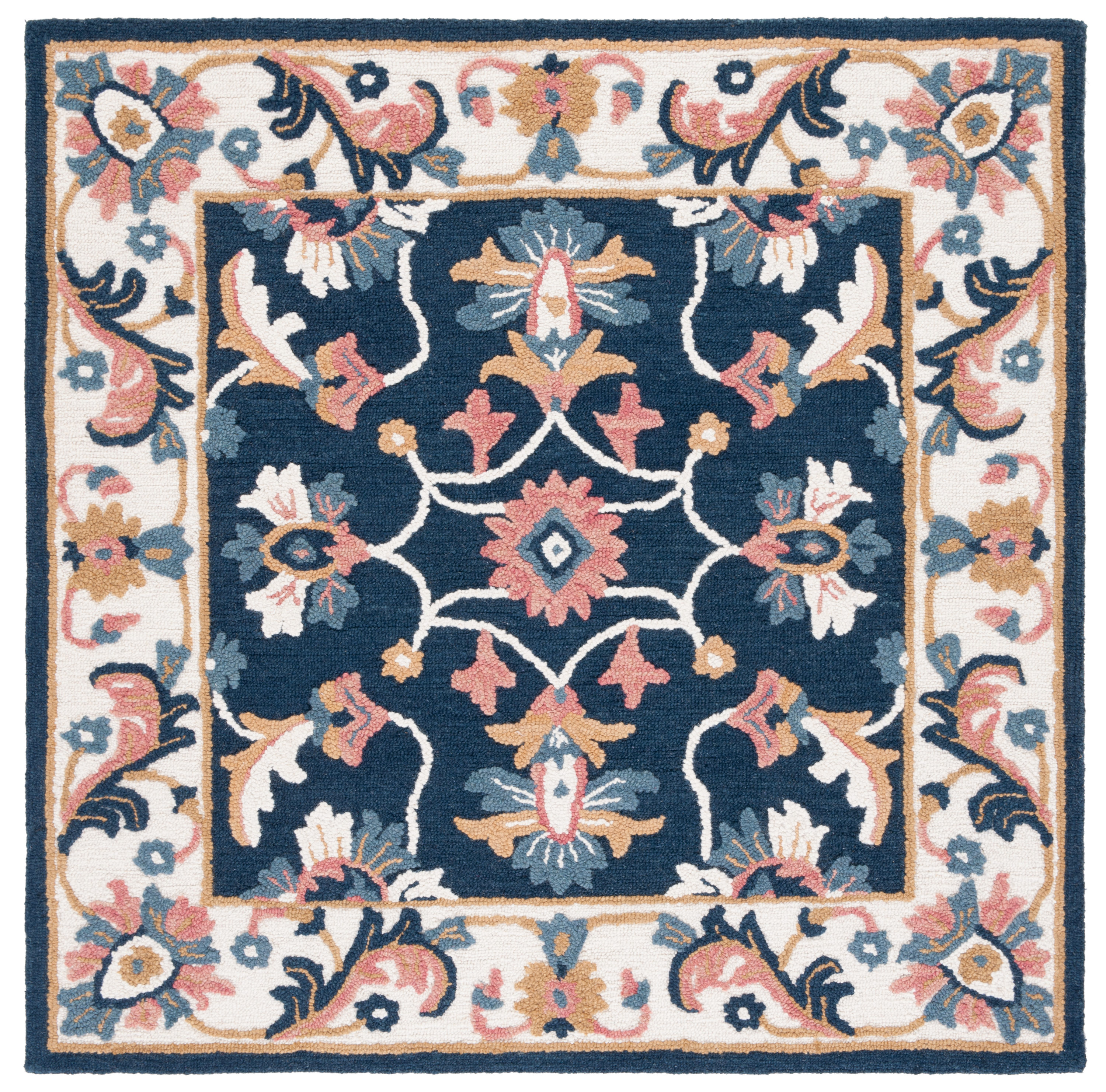 Blossom Blue Floral Handmade Wool Square Rug