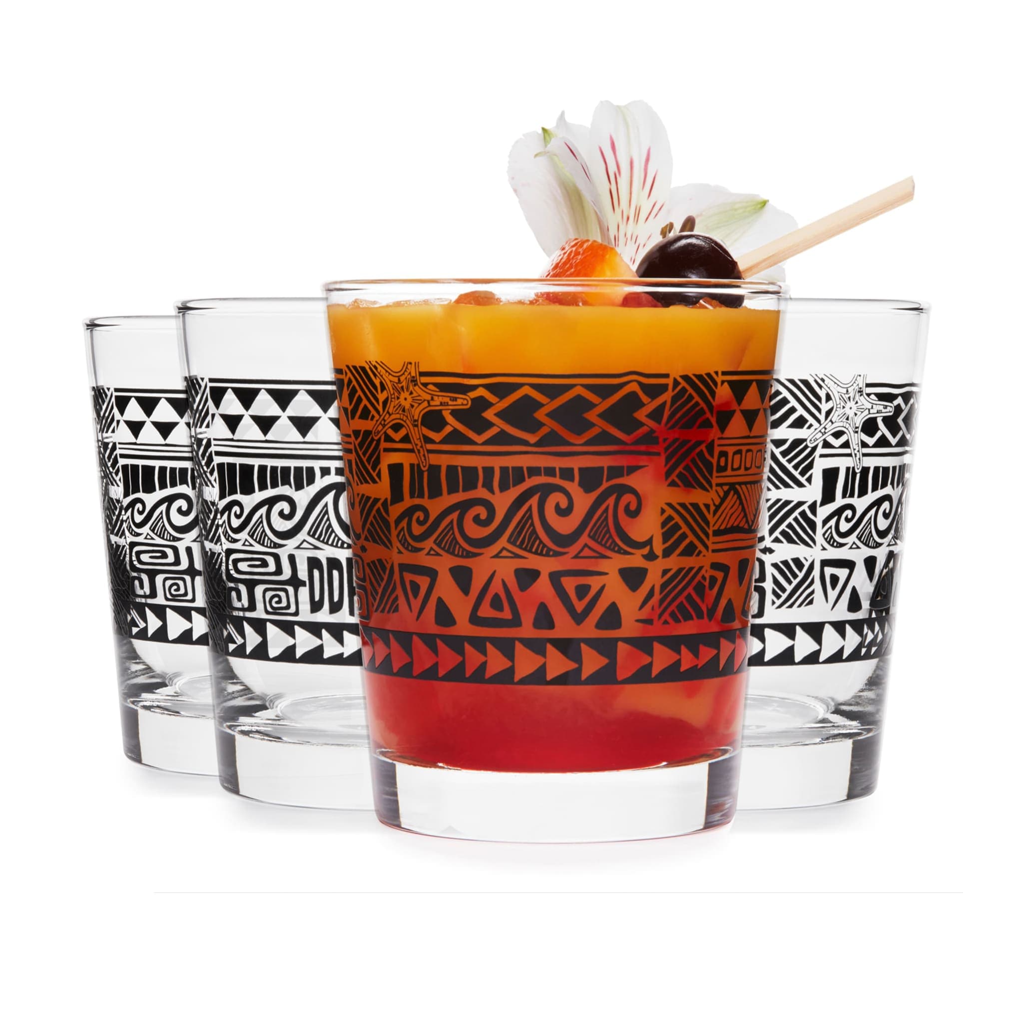 Libbey 708413 Tiki Kahiko Rocks Glass Black 13 ounce Set of 4