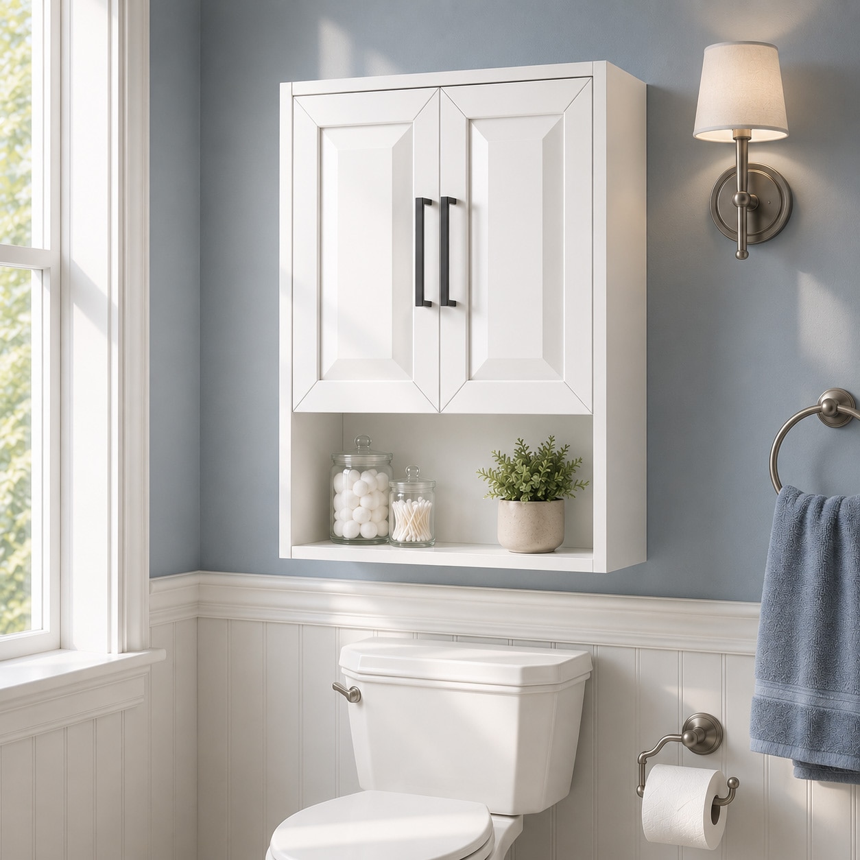 Wyndham Collection Daria 25-in x 30-in x 9-in White with Matte Black Trim Soft Close Bathroom Wall Cabinet