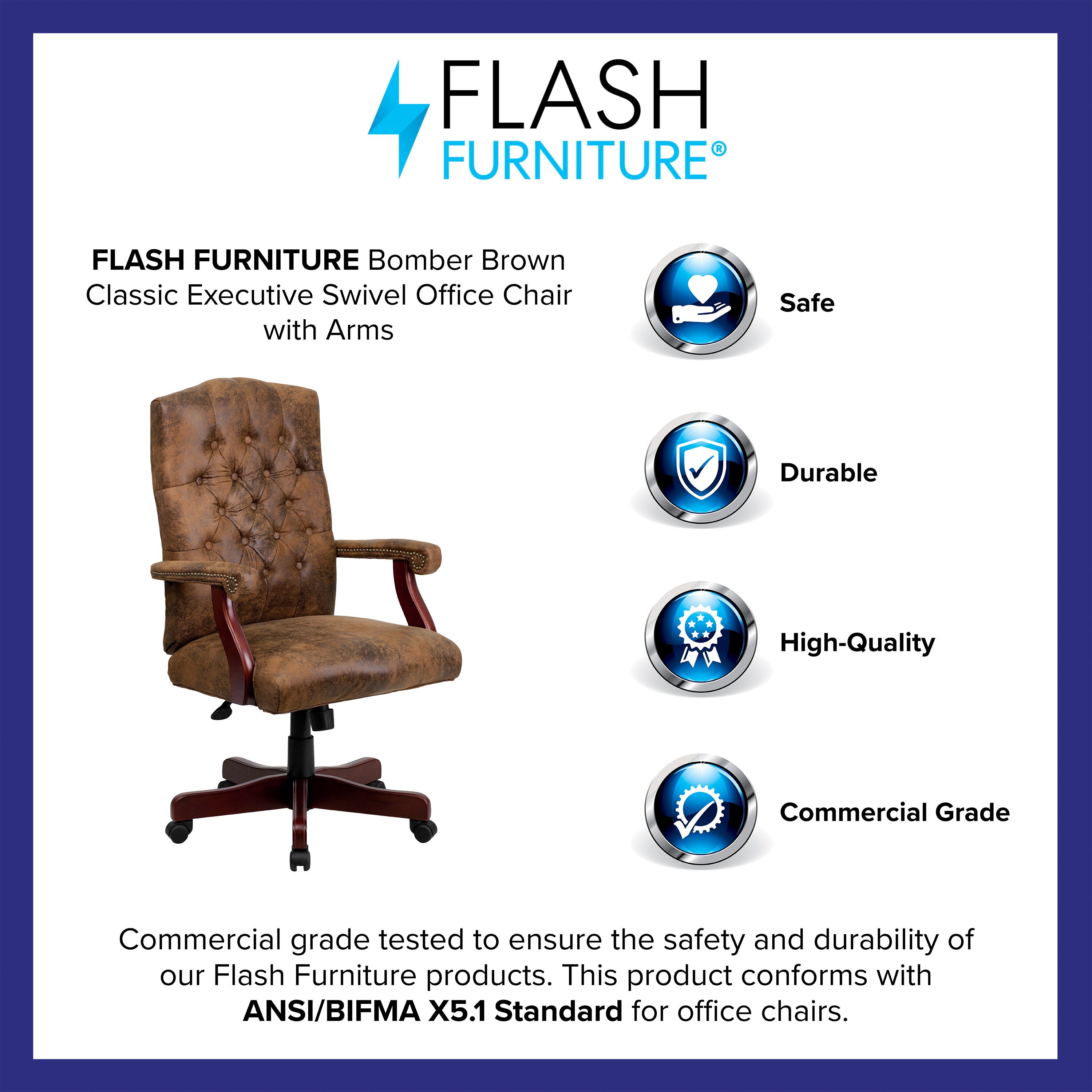 Flash Furniture Chaise exécutive de bureau classique pivotante en brun  Bomber avec appui-b