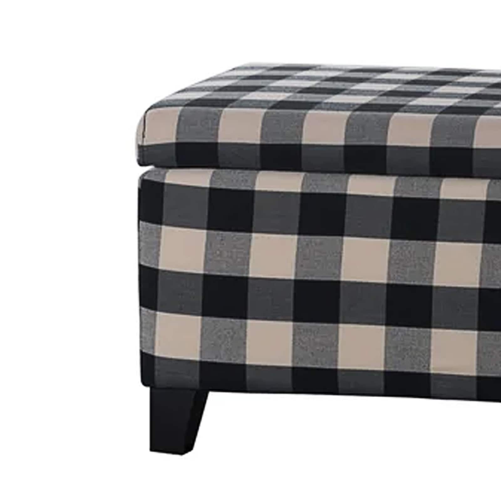 Brianna Black Checkerboard Fabric Storage Ottoman with Birch Legs