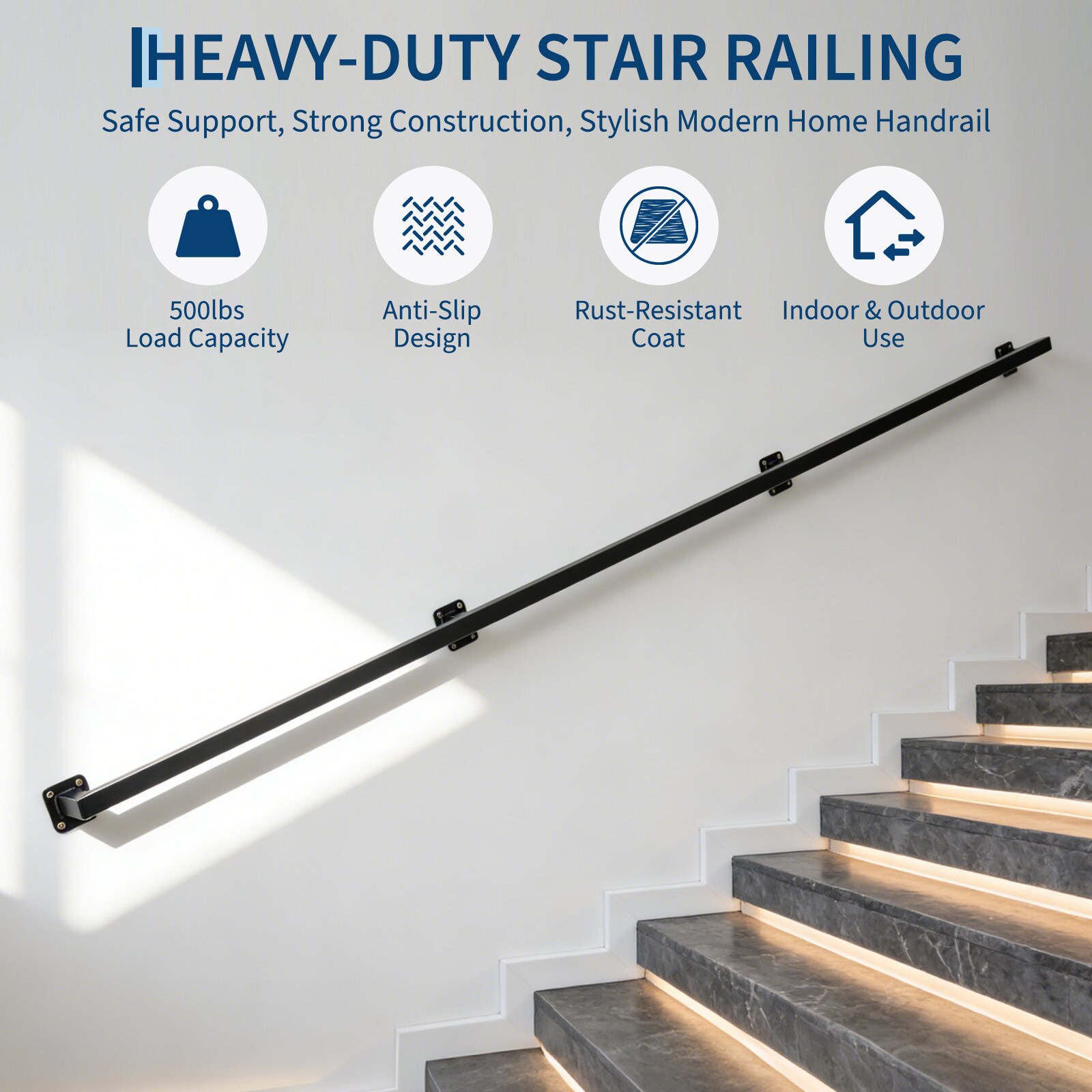 IdealHouse 8FT Stair Railings Indoor 500lbs Load Capacity Wall-Mounted ...