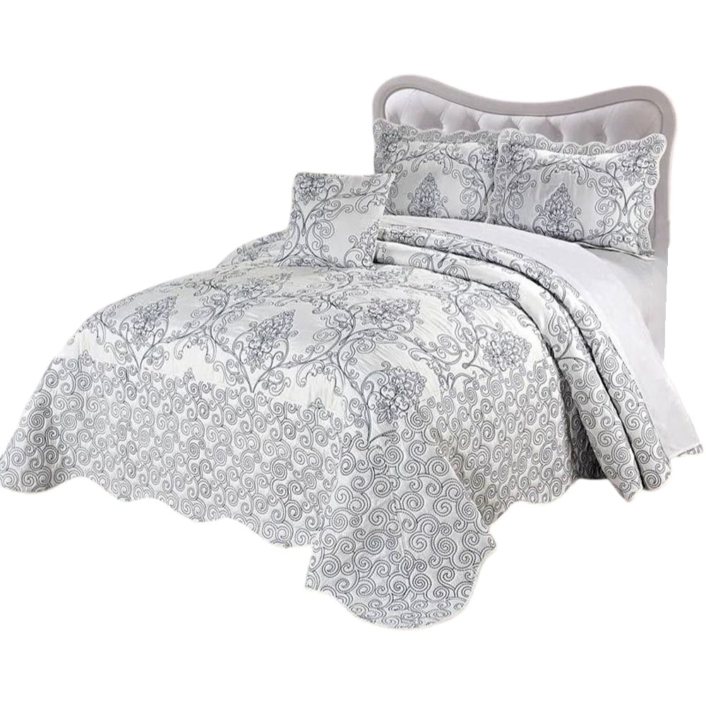 Slickblue 4 Piece Damask Embroidered King Sized Bedding Set for Bedroom or Guest Room - Available in Different Colors