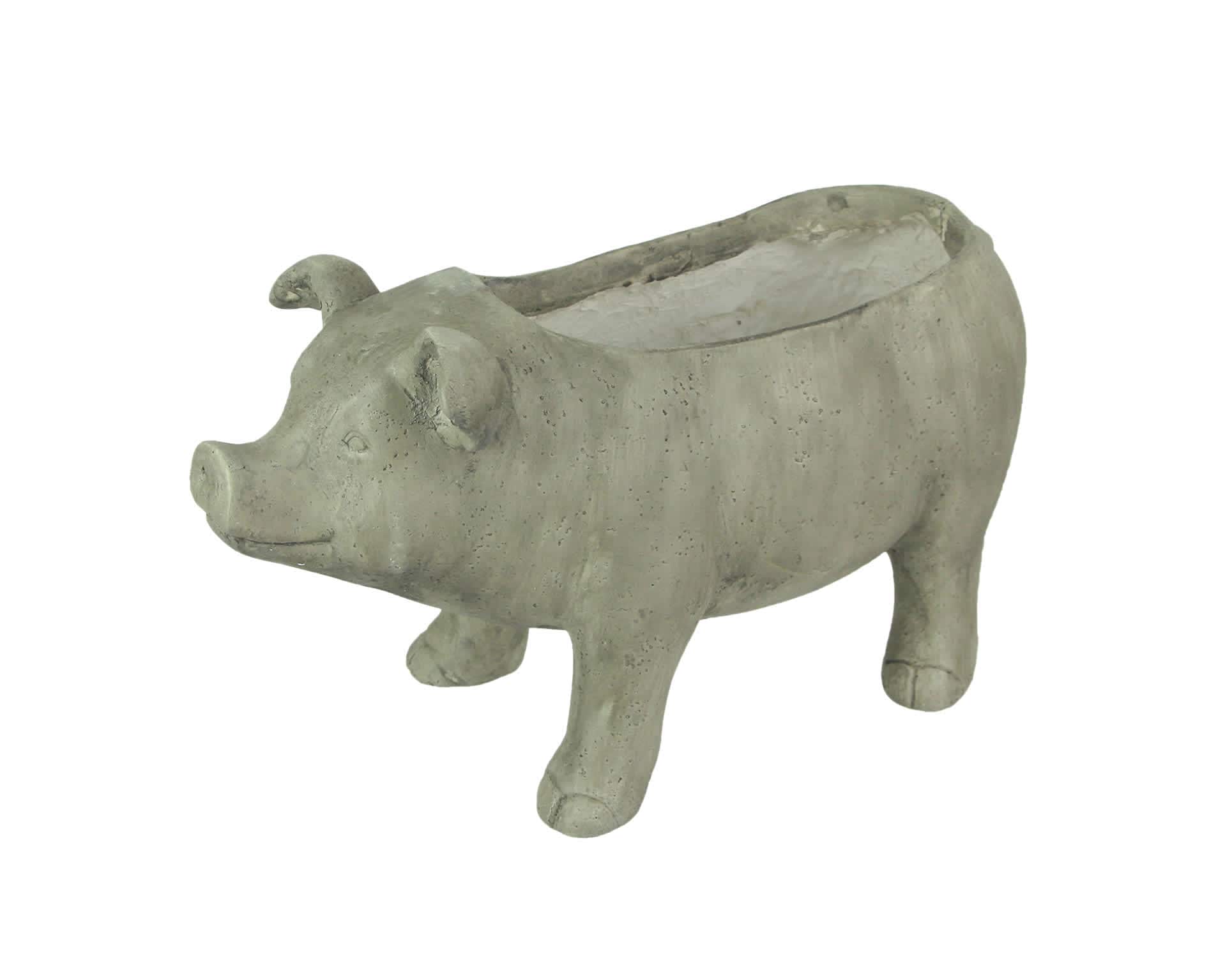 Zeckos ZKO-99115 17 Inch Long Weathered Gray Finish Smiling Pig Planter
