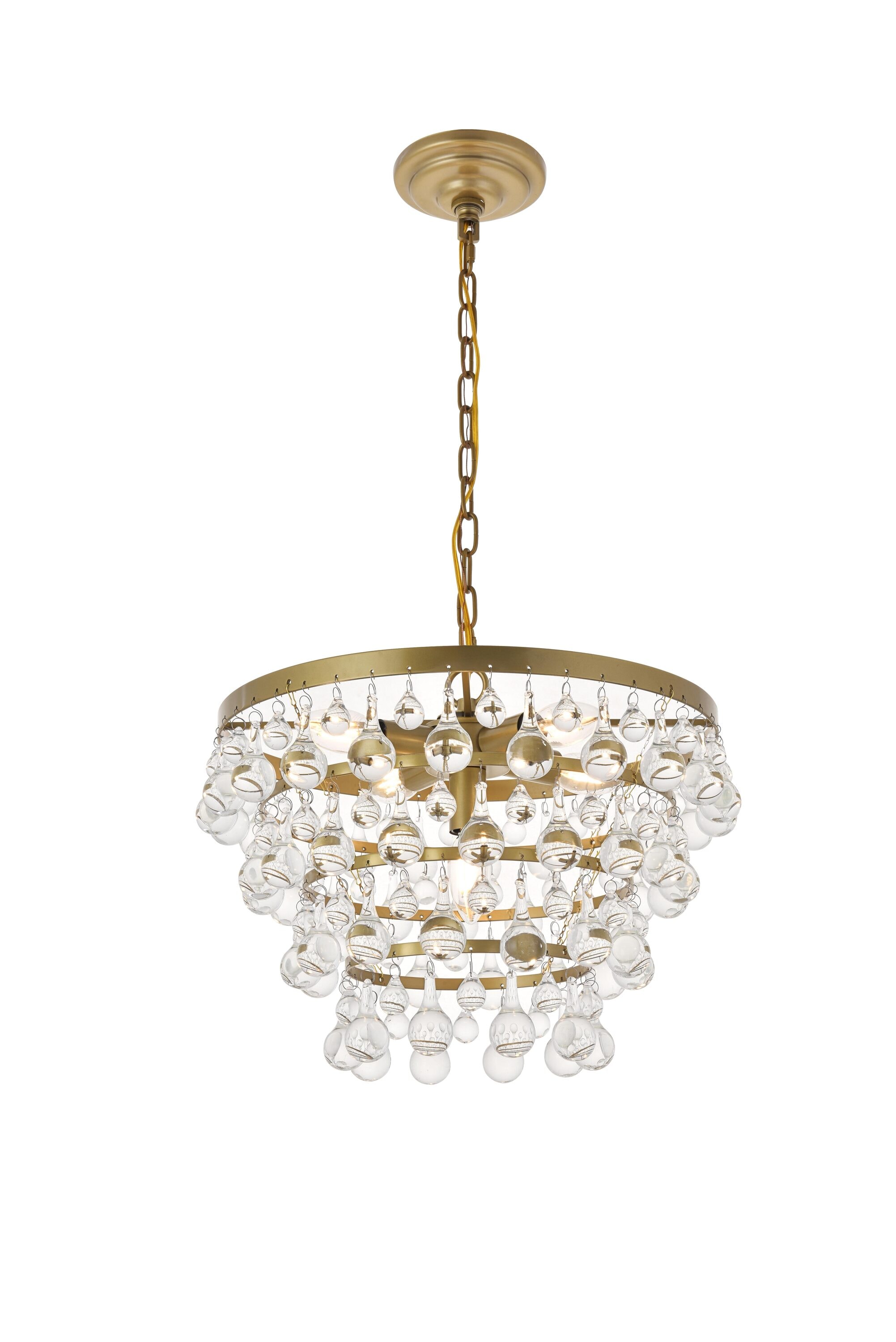 Elegant Brass and Glass 5-Light Pendant Chandelier