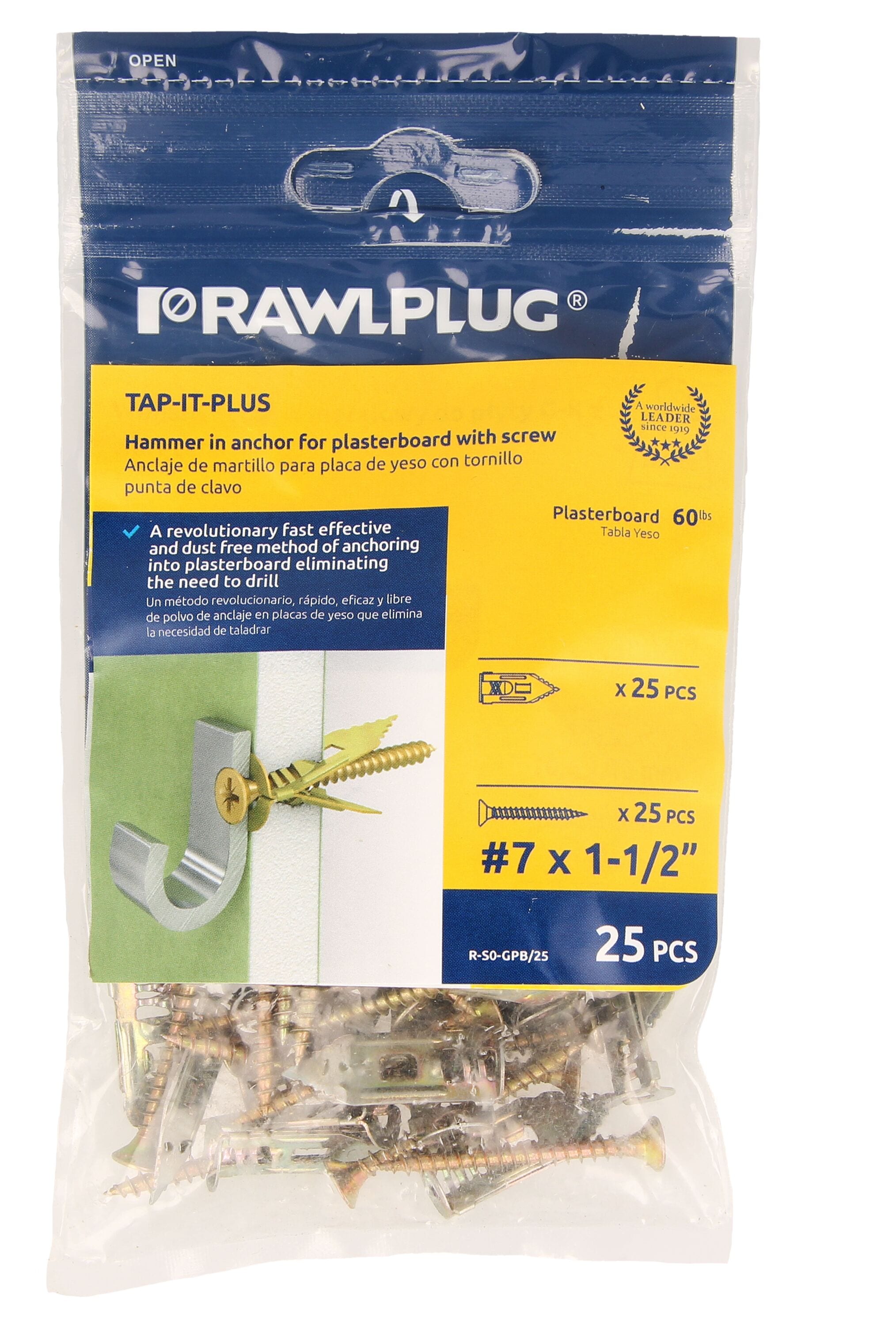 Rawlplug R-S0-GPB 25 CT TAP-IT 50-lbs. 1-1/4-in Drywall Anchors with Screws Included 25 -Pack