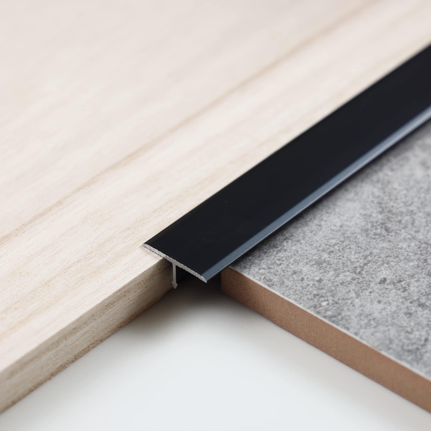 Phyfalip  3pcs Aluminum T Molding Floor Transition Strip Matte Black 2.9ft x 0.8in Divider for Laminate Tile Hardwood 0.8mm Thick