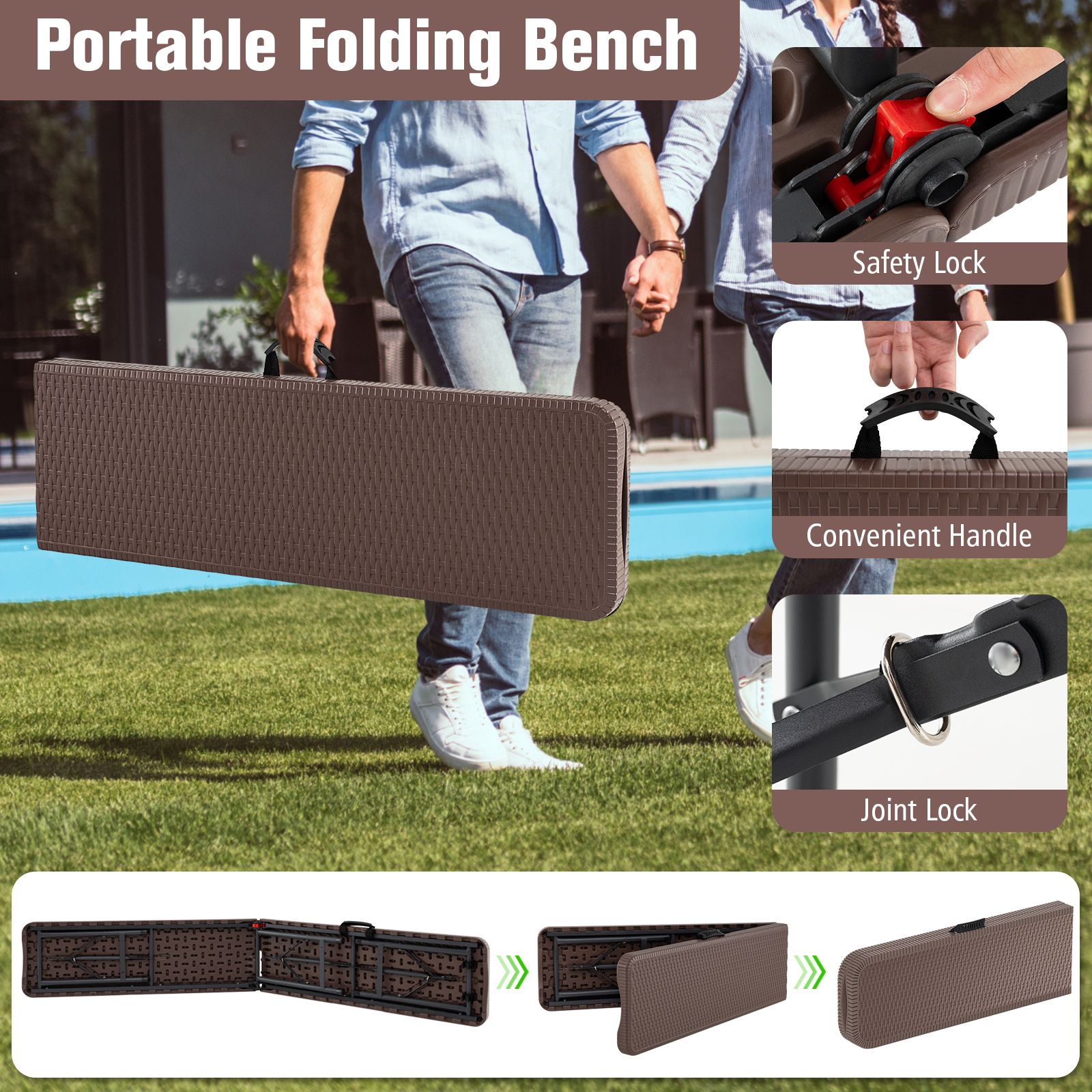 Slickblue 6 Ft Folding Bench with Carry Handle and Safety Lock for ...