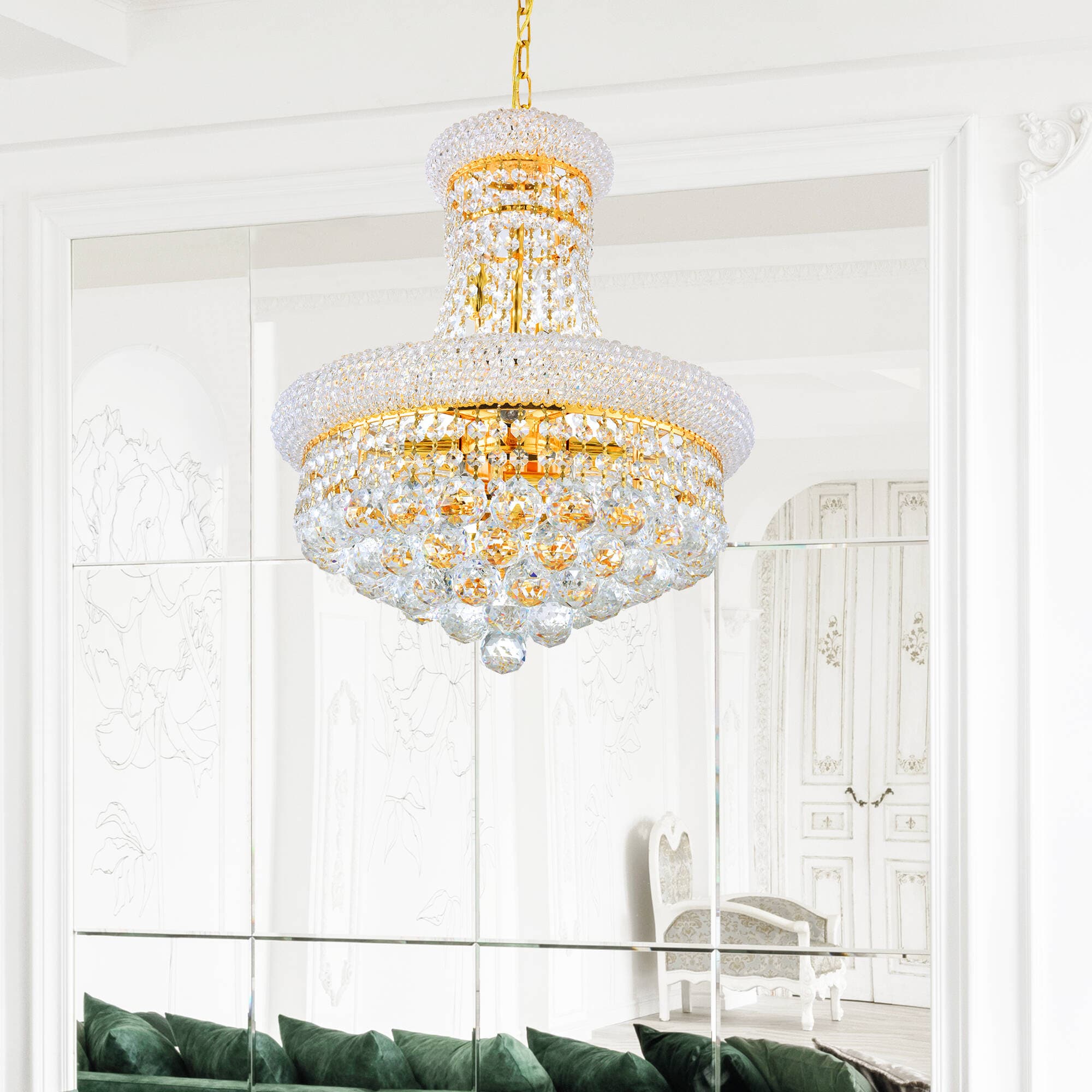 Empire Crystal Elegance 18" Gold Chandelier with Glittering Details