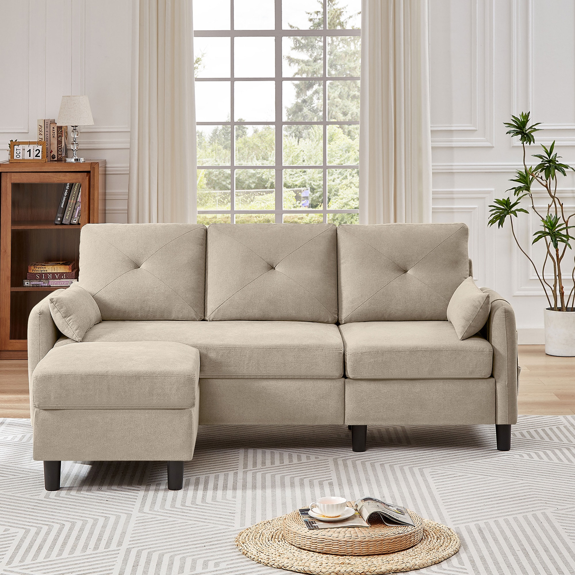 Jarenie YMX23BE YMX23 77.36-in Modern Beige 3 -seater Sofa