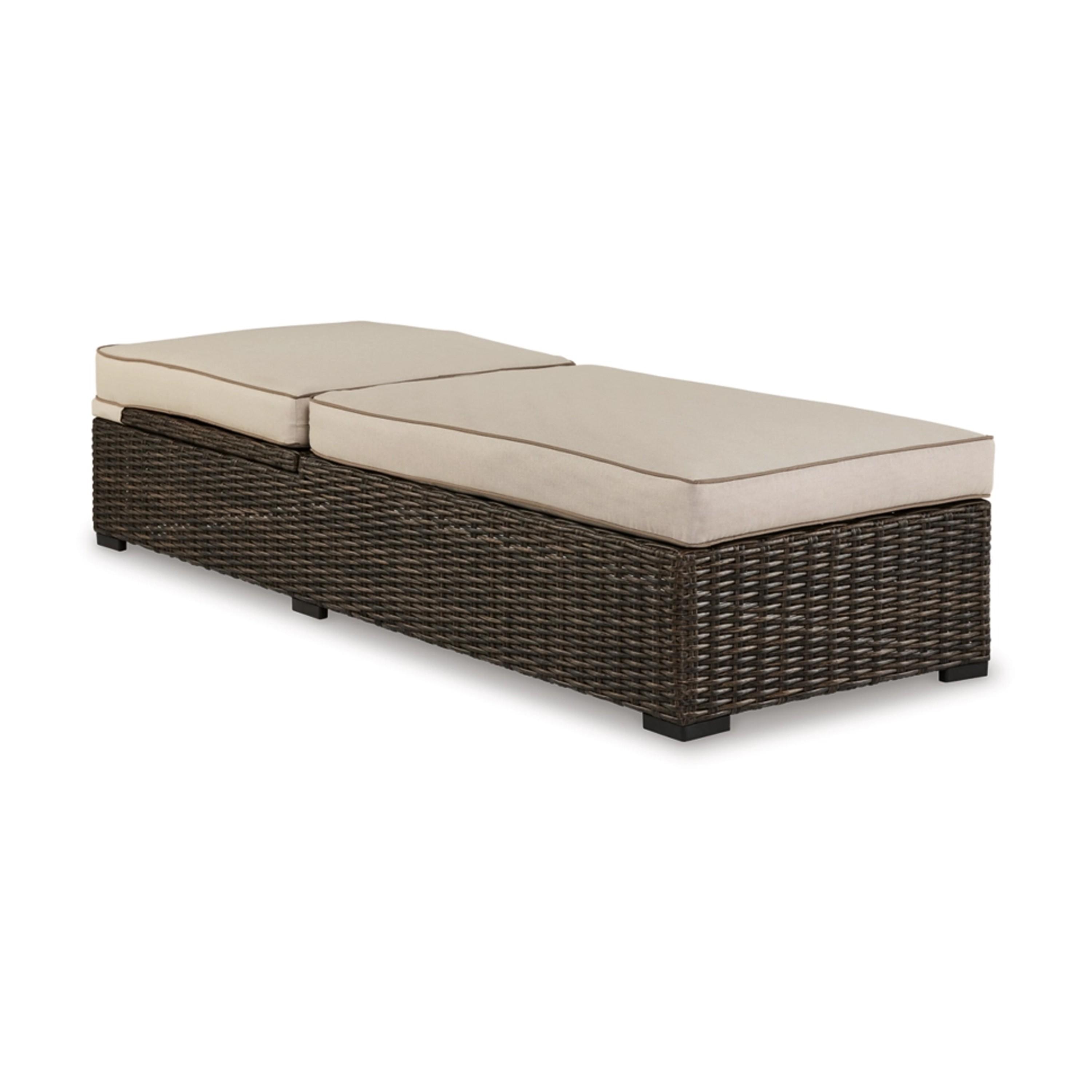 Beige and Dark Brown Outdoor Armless Chaise Lounge with Cushions