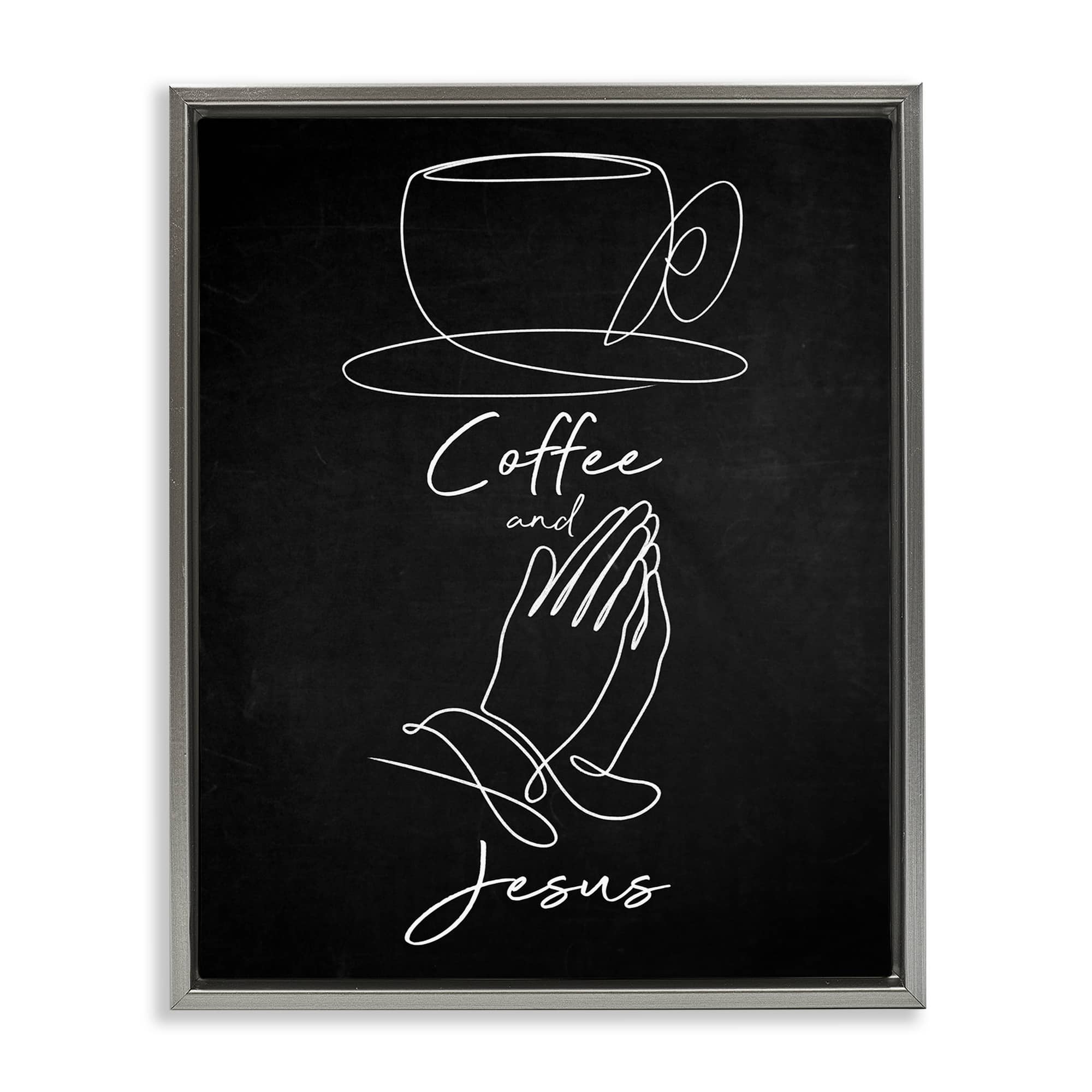 Stupell Industries BS-483-FFL-24X30 Coffee and Jesus Prayer Gray Framed Floater Canvas Wall Art By Marcus Prime 25 x 31