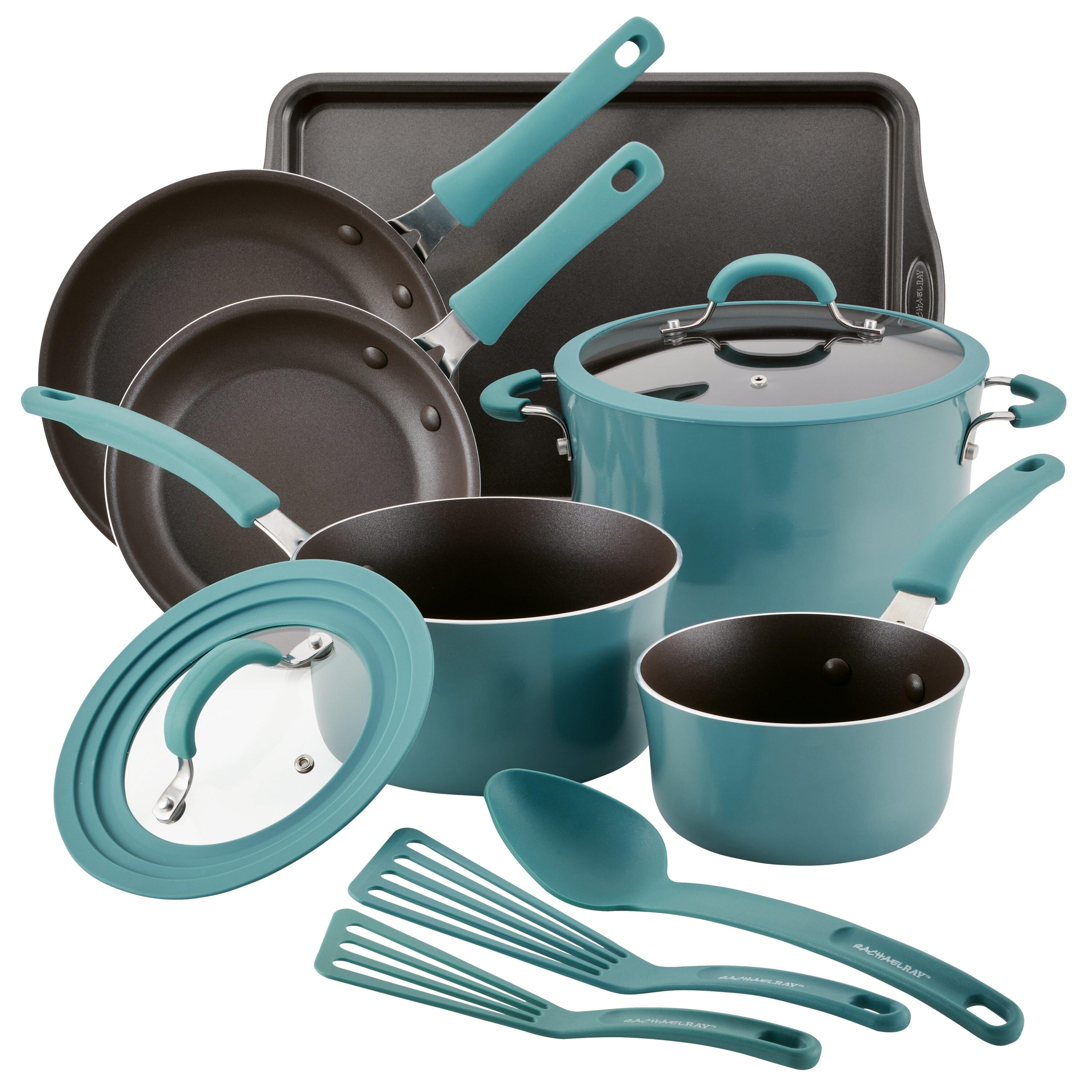 Rachael Ray Create Delicious Aluminum Nonstick Cookware Set 13-Piece Teal Shimmer