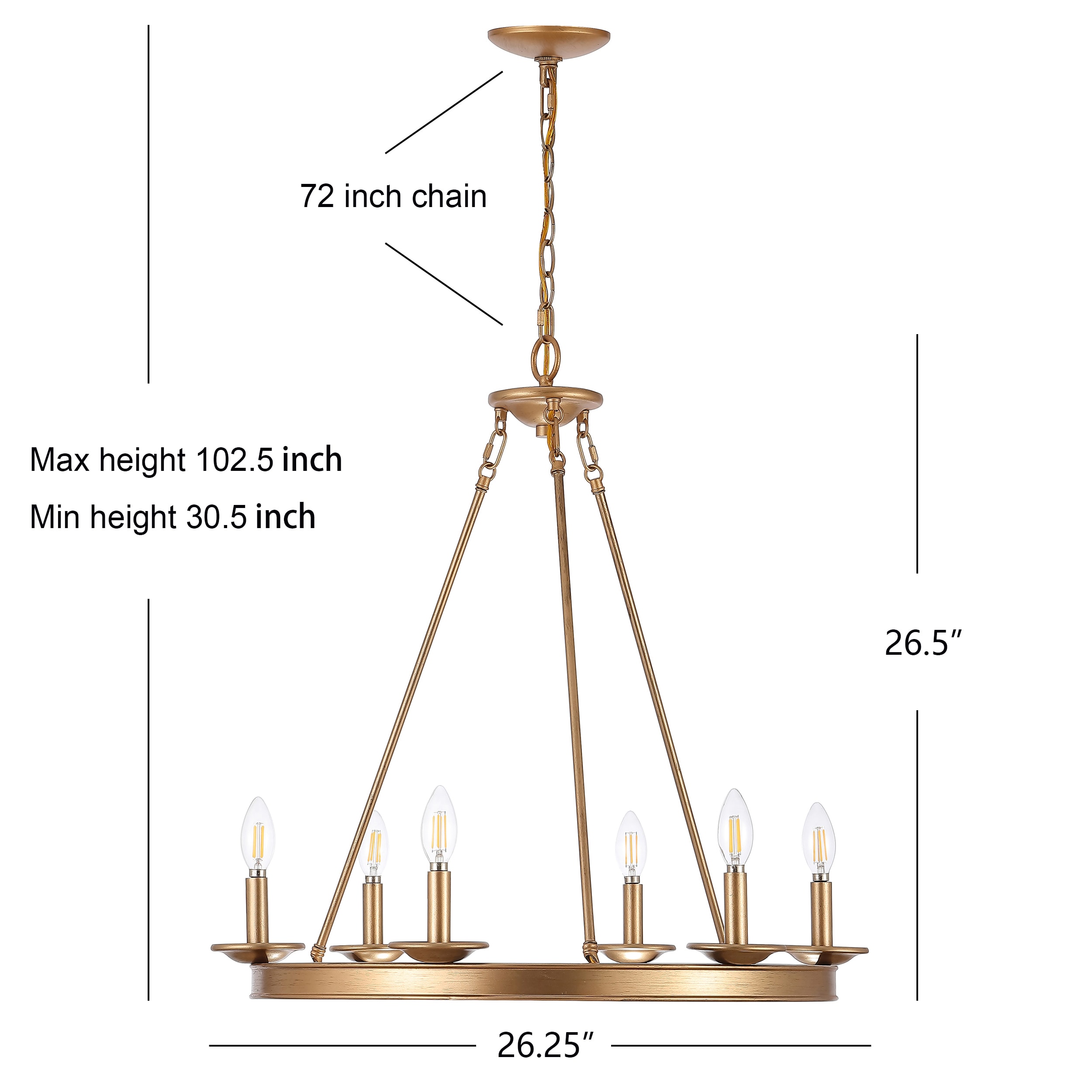 Elegant Gold Painted Iron 6-Light Adjustable Chandelier