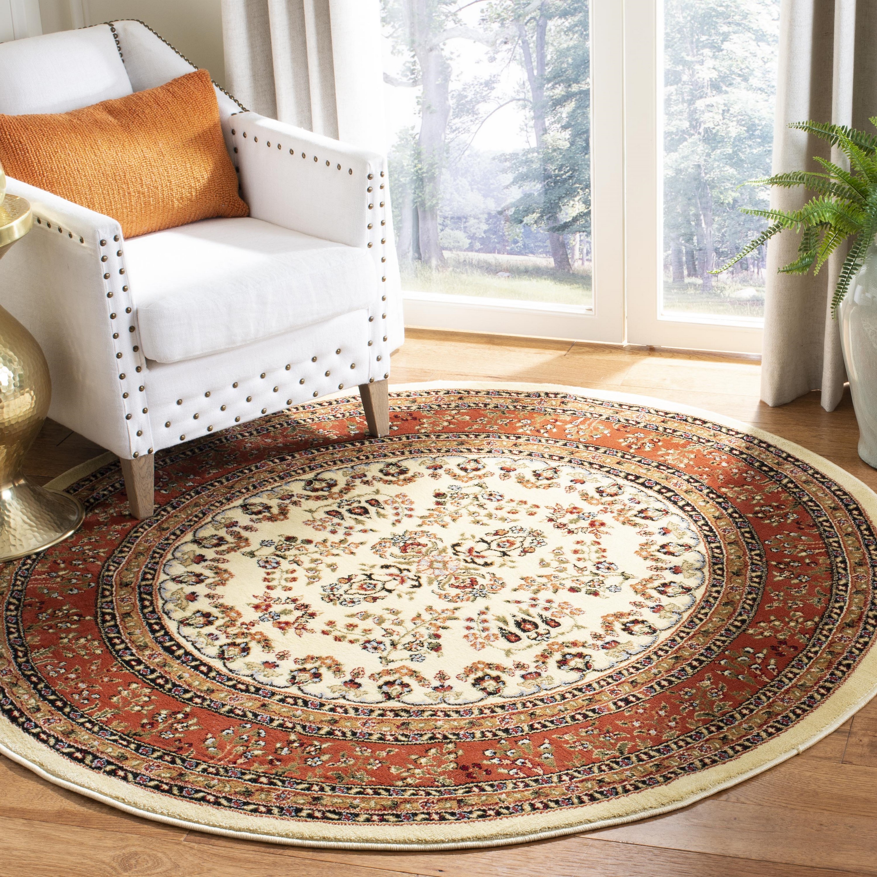 Safavieh LNH331R-5R Lyndhurst Hamadan 5 x 5 (ft) Loomed Polypropylene Ivory/Rust Round Indoor Floral/Botanical Oriental Area rug