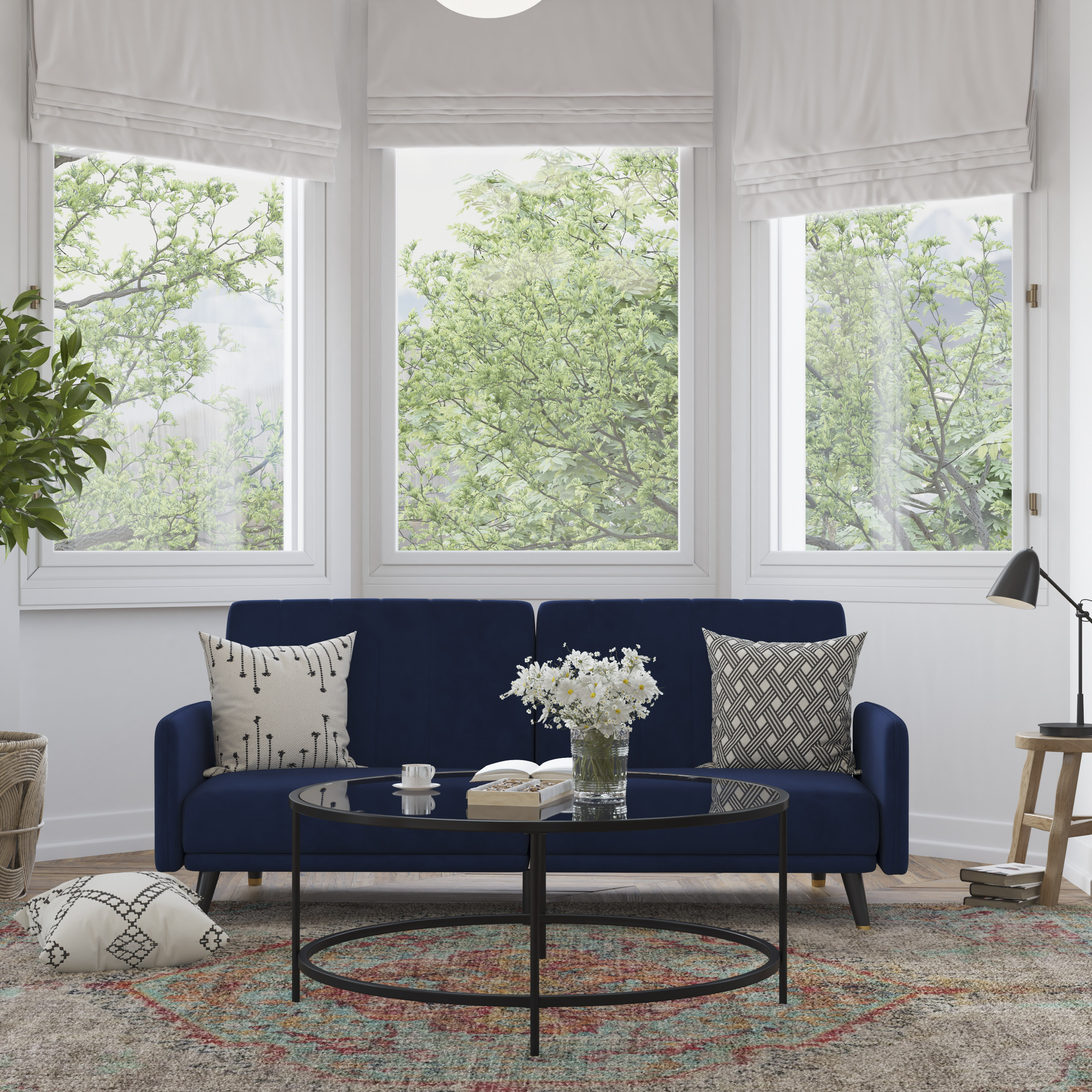 Flash Furniture - Sophia 74-in W Midcentury Navy 3-seater Reclining Sofa