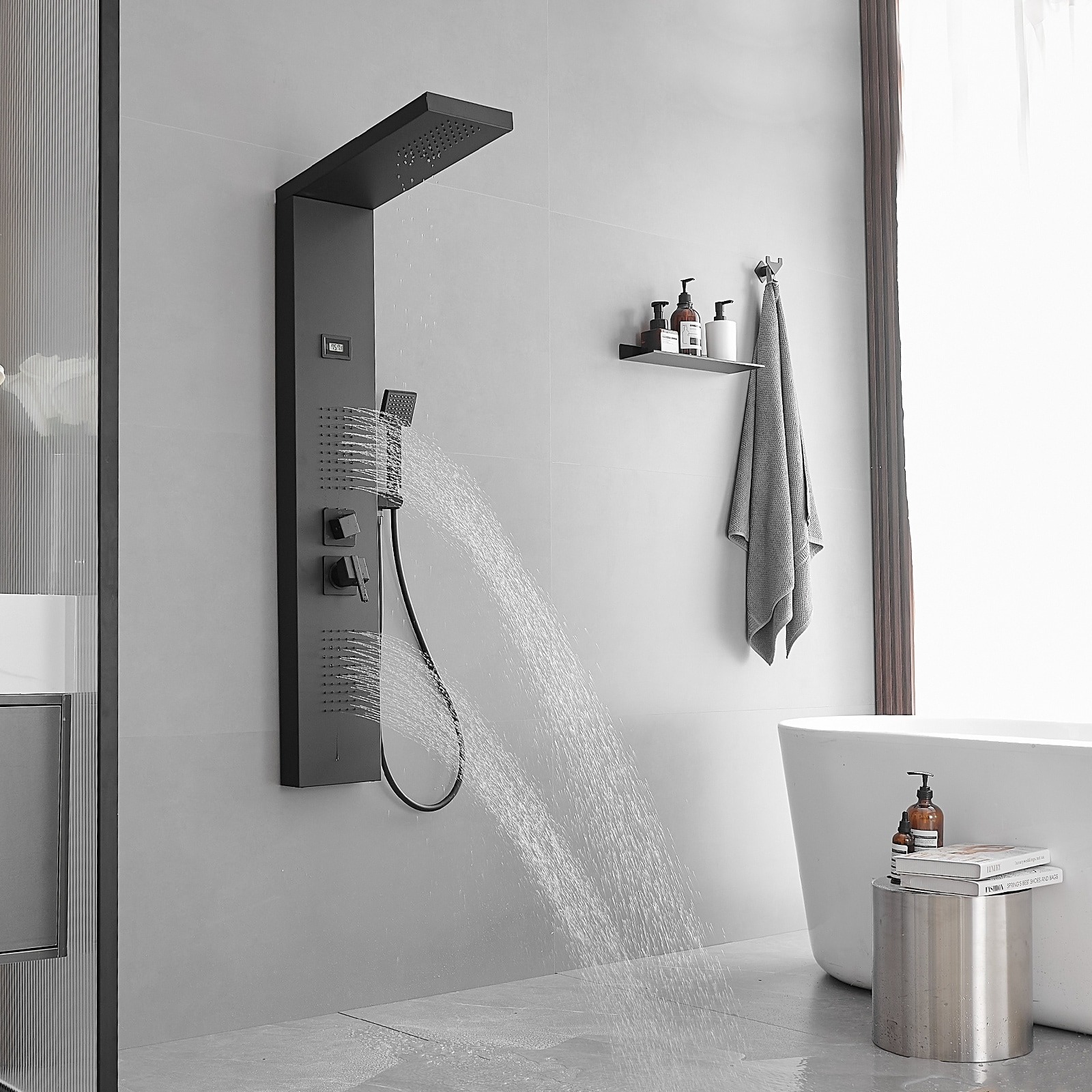 BWE Matte Black 8-in Shower Tower System with 3-way Diverter (Valve ...