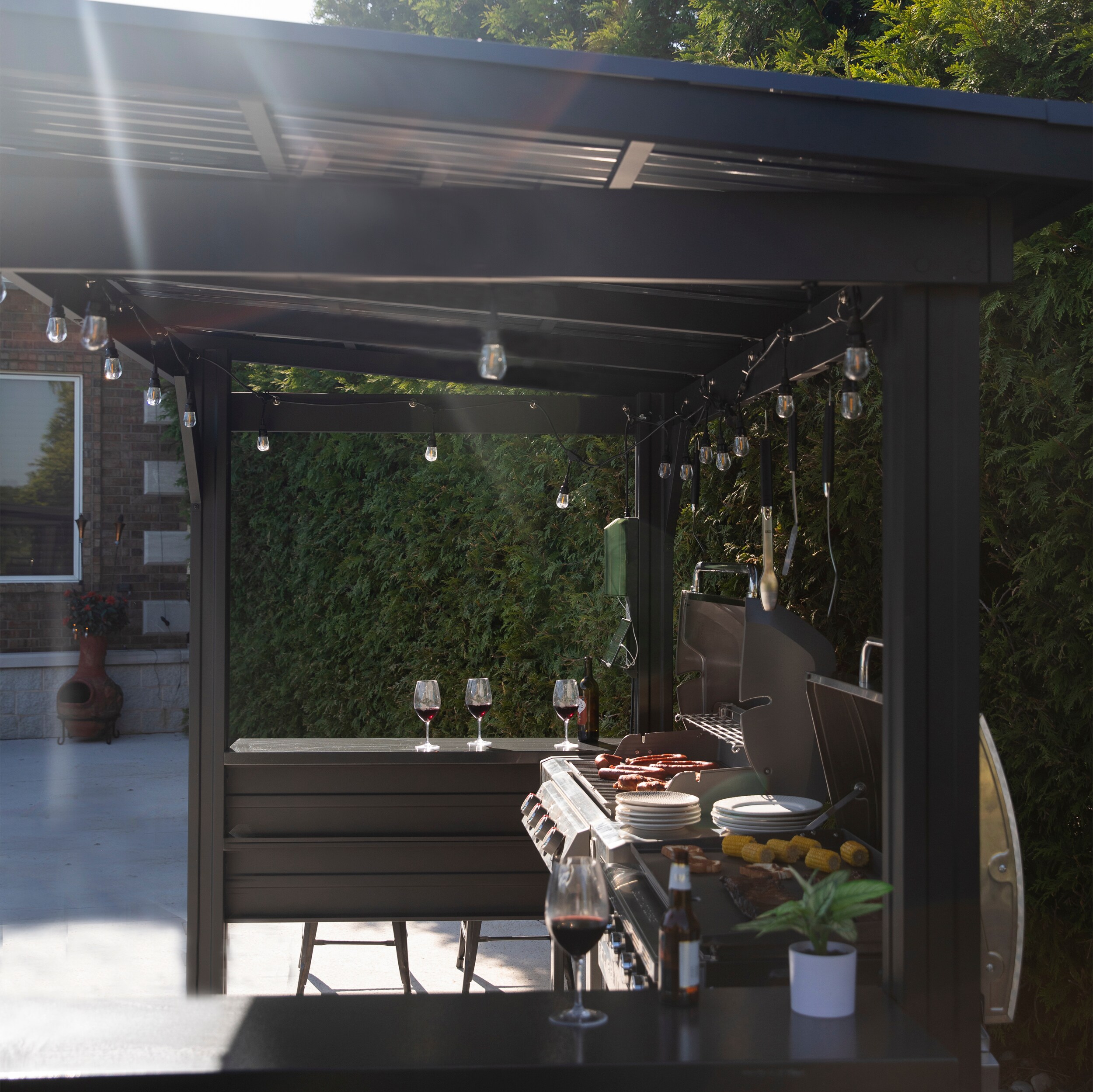 Rockport XL Black Steel Grill Gazebo with Countertops