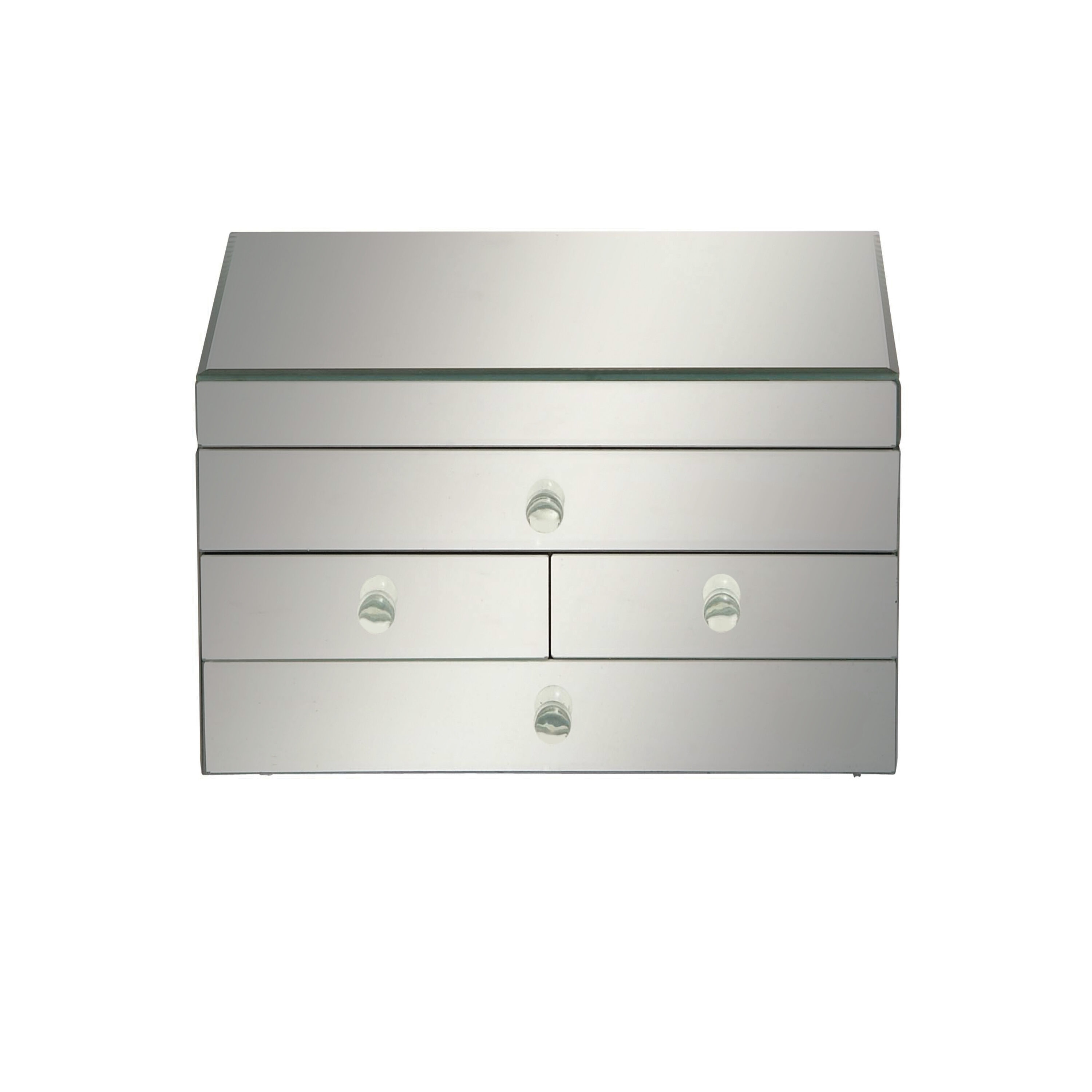 Silver Mirrored Glass 4-Drawer Jewelry Box