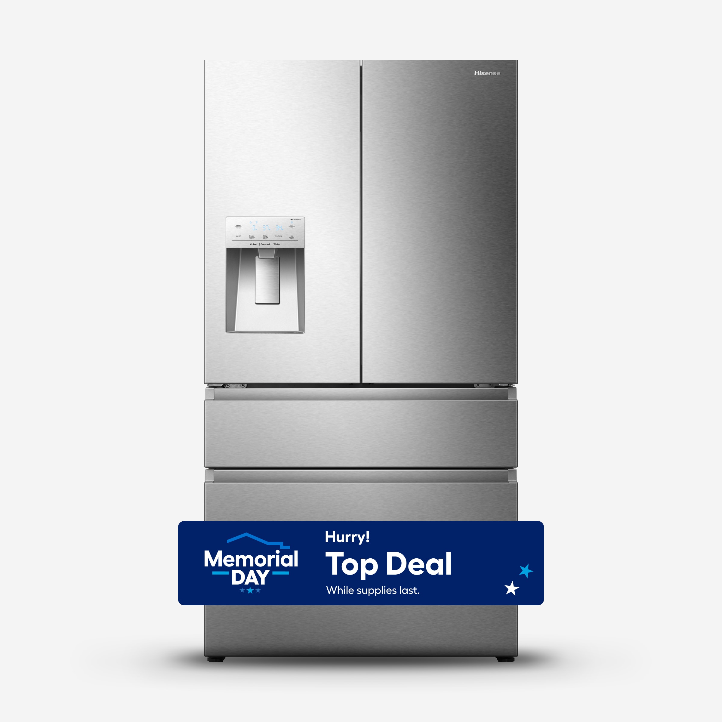 Hisense HRM260N6TSE PureFlat Standard-Depth 25.6-cu ft 4 -Door Smart Compatible French Door Refrigerator with Ice Maker with Water and Ice Dispenser ( Stainless steel ) ENERGY STAR Certified