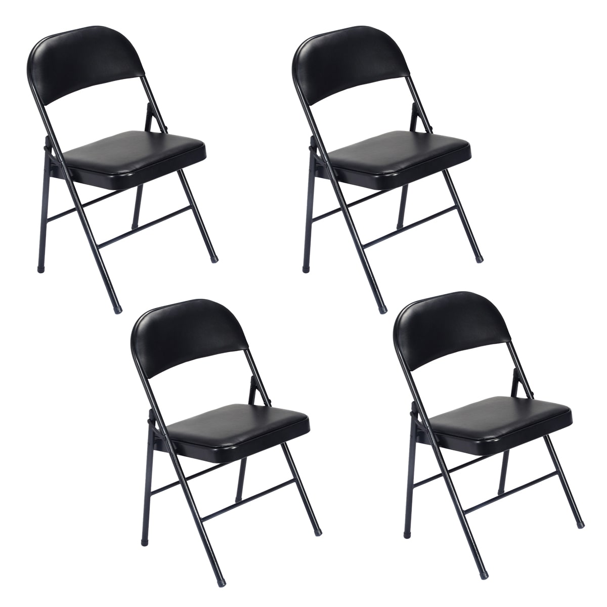 Black Steel Folding Dining Chairs with Padded Seats, Set of 4