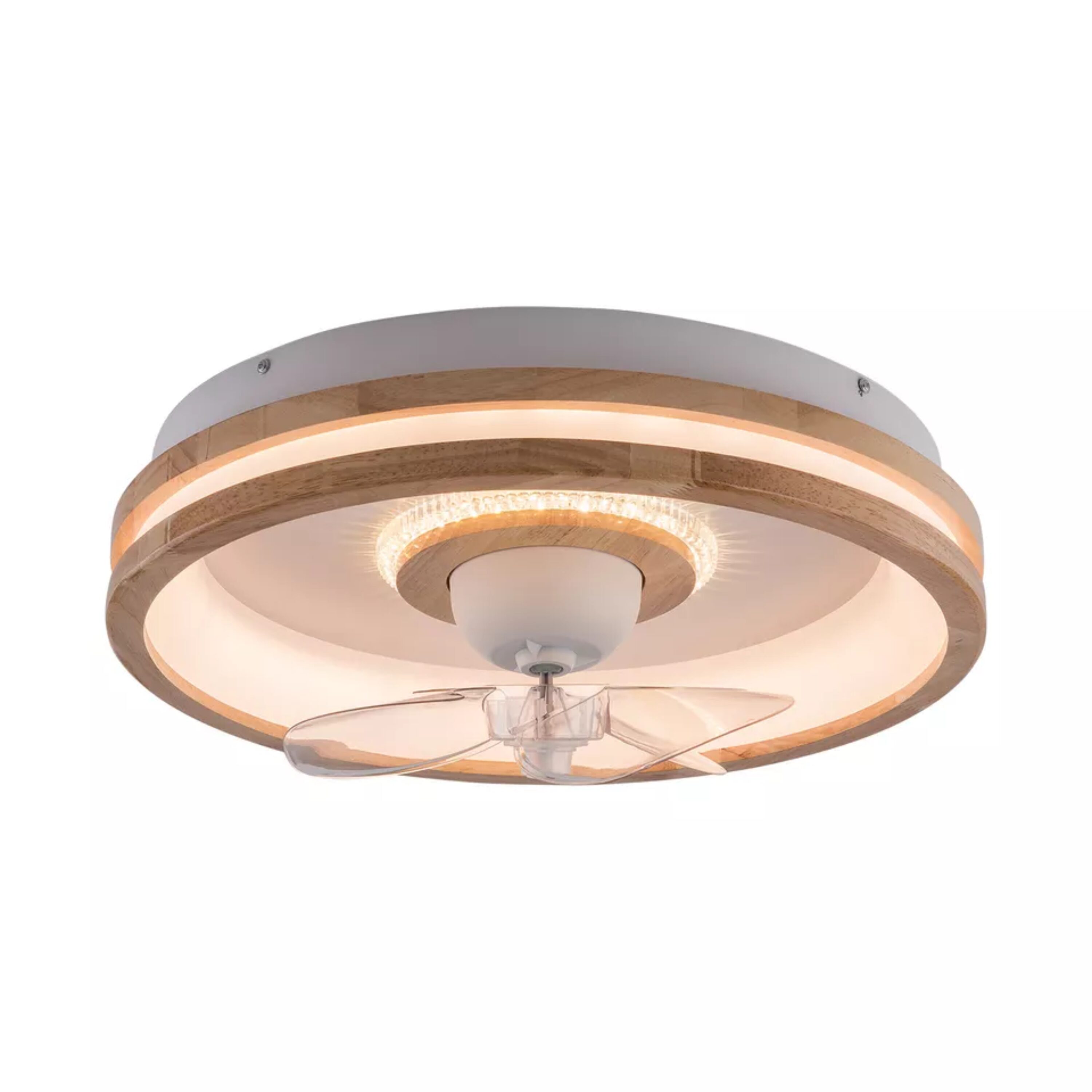 Oukaning HG-HCX-2069 20-Inches Wood Reverse DC 6-Speed APP with ABS Blades Color-Changing Integrated LED Fixture Indoor Flush mount Standard Ceiling Fan With Light and Remote ( 3 -Blade)
