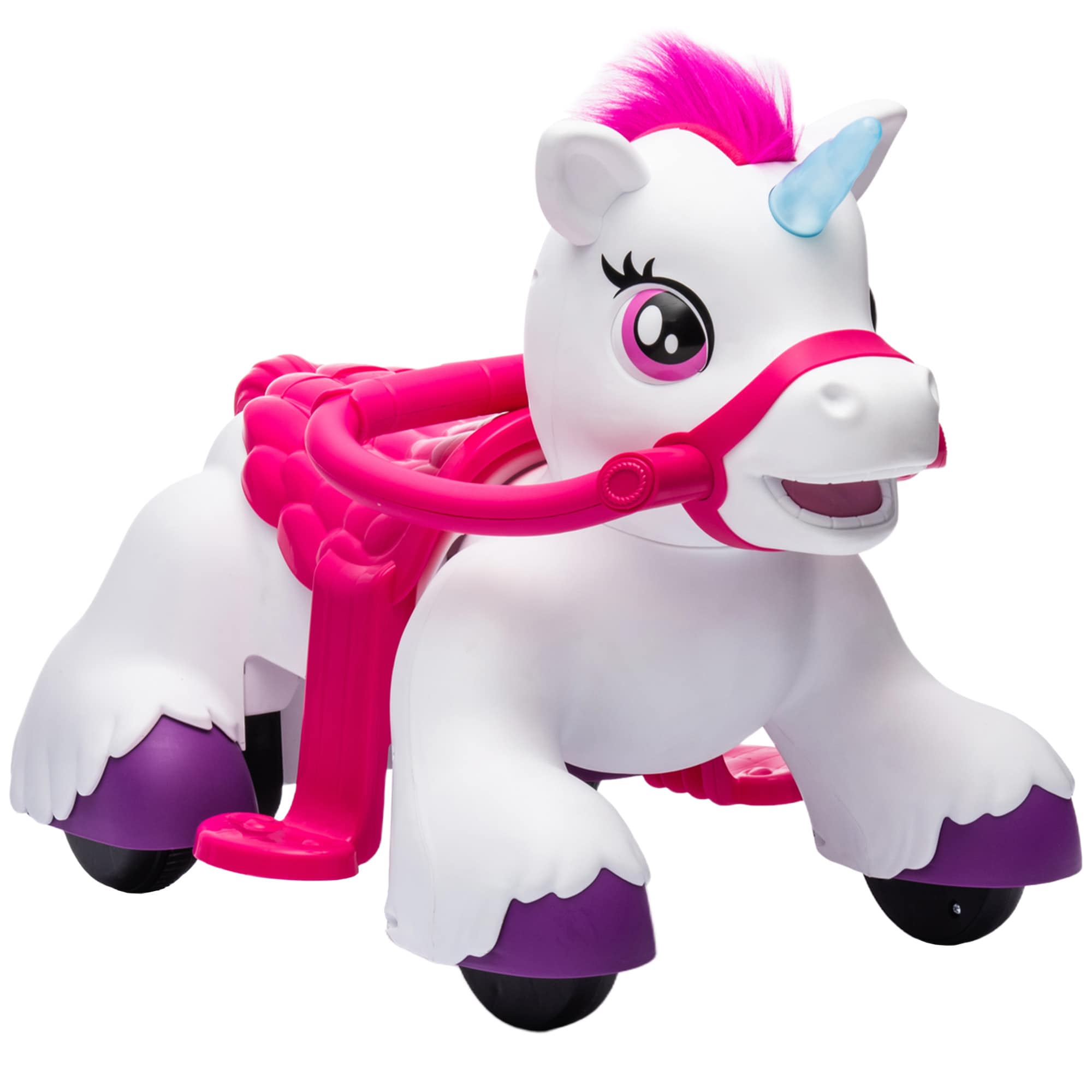 Qaba X-330-199 12V Ride On Horse Battery Powered Ride On Unicorn Toy with Carrot Toy Comb Animal Sounds for Girls Boys Aged 1.5 3 Years Old - Thumbnail
