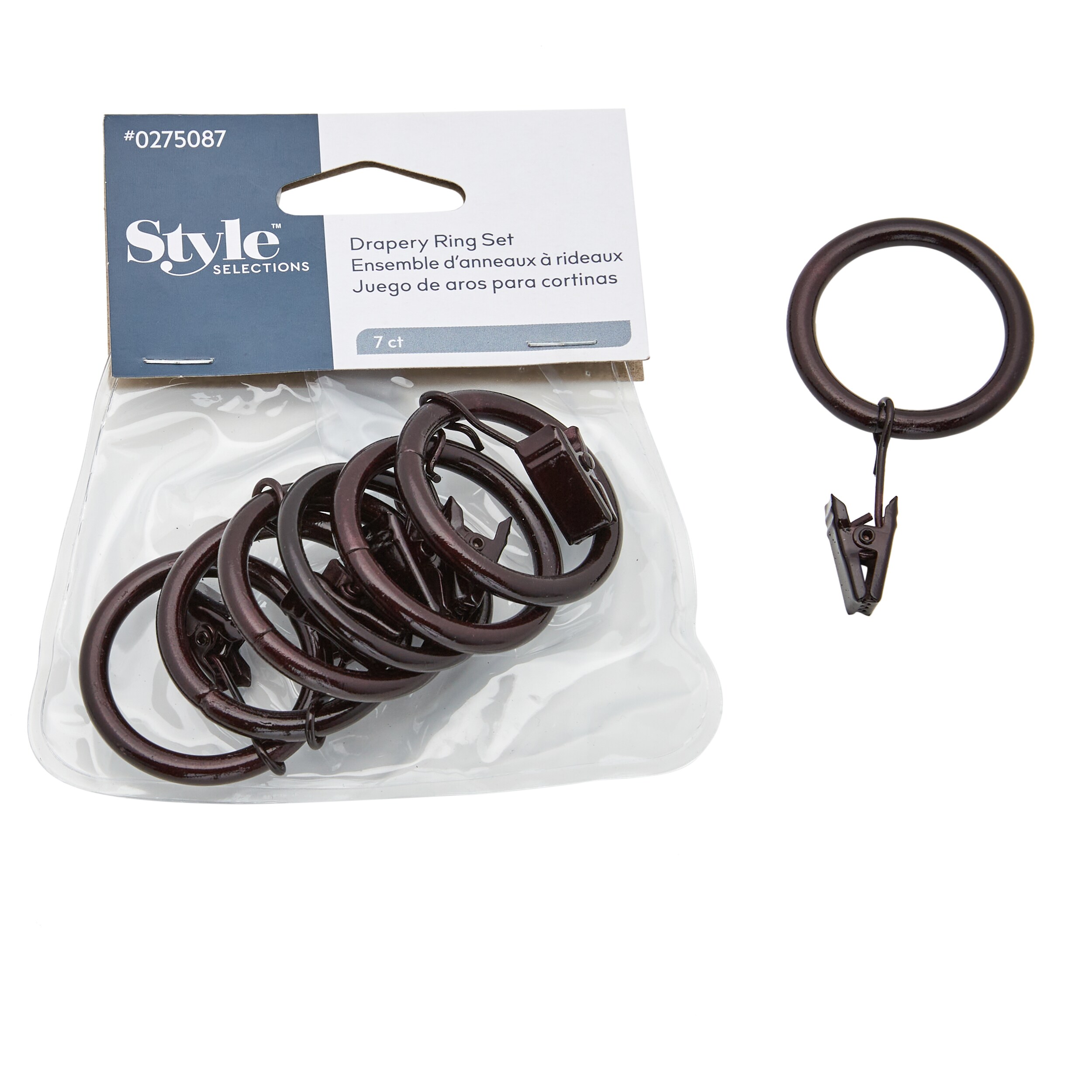 Style Selections 7-Pack 1-in Aged-bronze Steel Curtain Ring with Clip in  the Curtain Rings department at