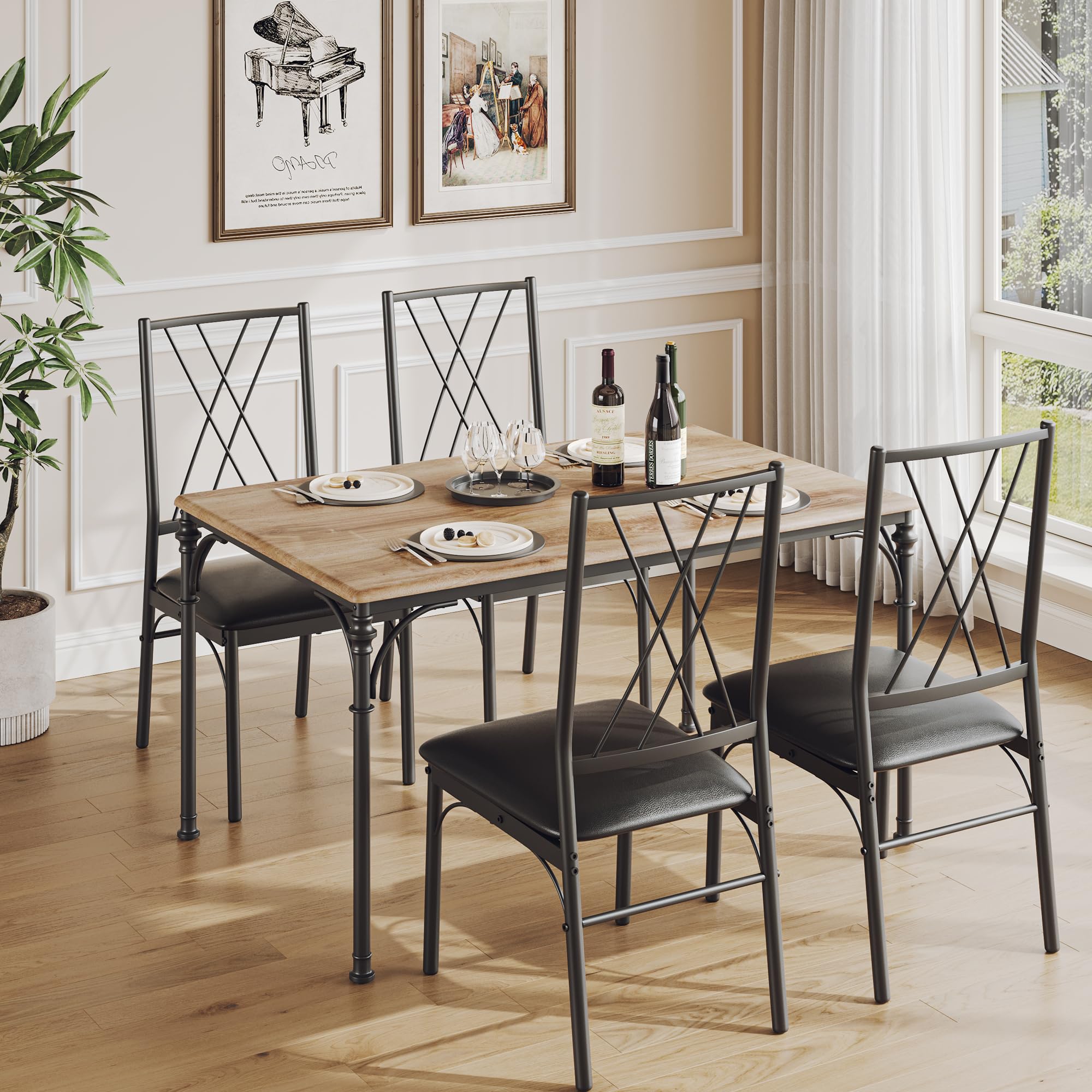 IdealHouse Dining Table Set 5 Piece for 4 with Padded Chairs and Roman ...