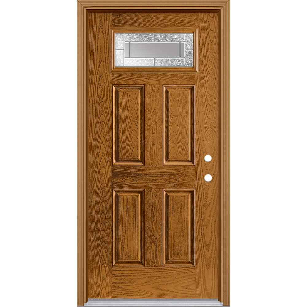 Masonite 3419777 Focus 36-in x 80-in x 4-9/16-in Fiberglass 1/4 lite Left-hand inswing Oakcrest Stained Prehung Front Door with Brickmould Insulating core