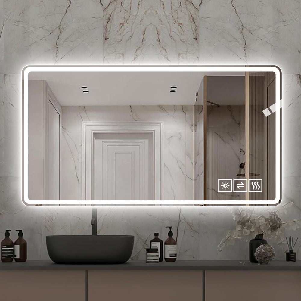 LUXEYARD 48x32 inch Bathroom Mirror with Led Lights  Anti Fog Lighted Vanity Mirrors for Wall Mounted 3 Colors and 5 level Dimmable Horizontal Vertical