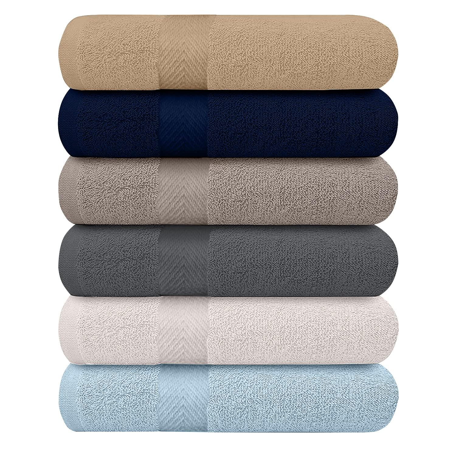 OMOMMD 6 Pack 27 x 54 inch Cotton Bath Towels Lightweight Extra Absorbent Multi Use Quick Dry