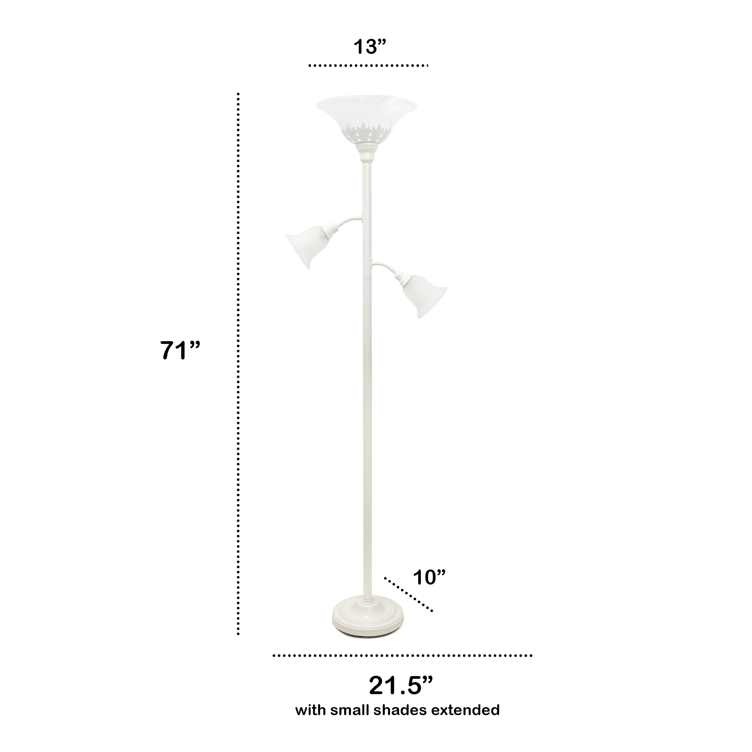 Elegant White Torchiere Floor Lamp with Adjustable Reading Lights