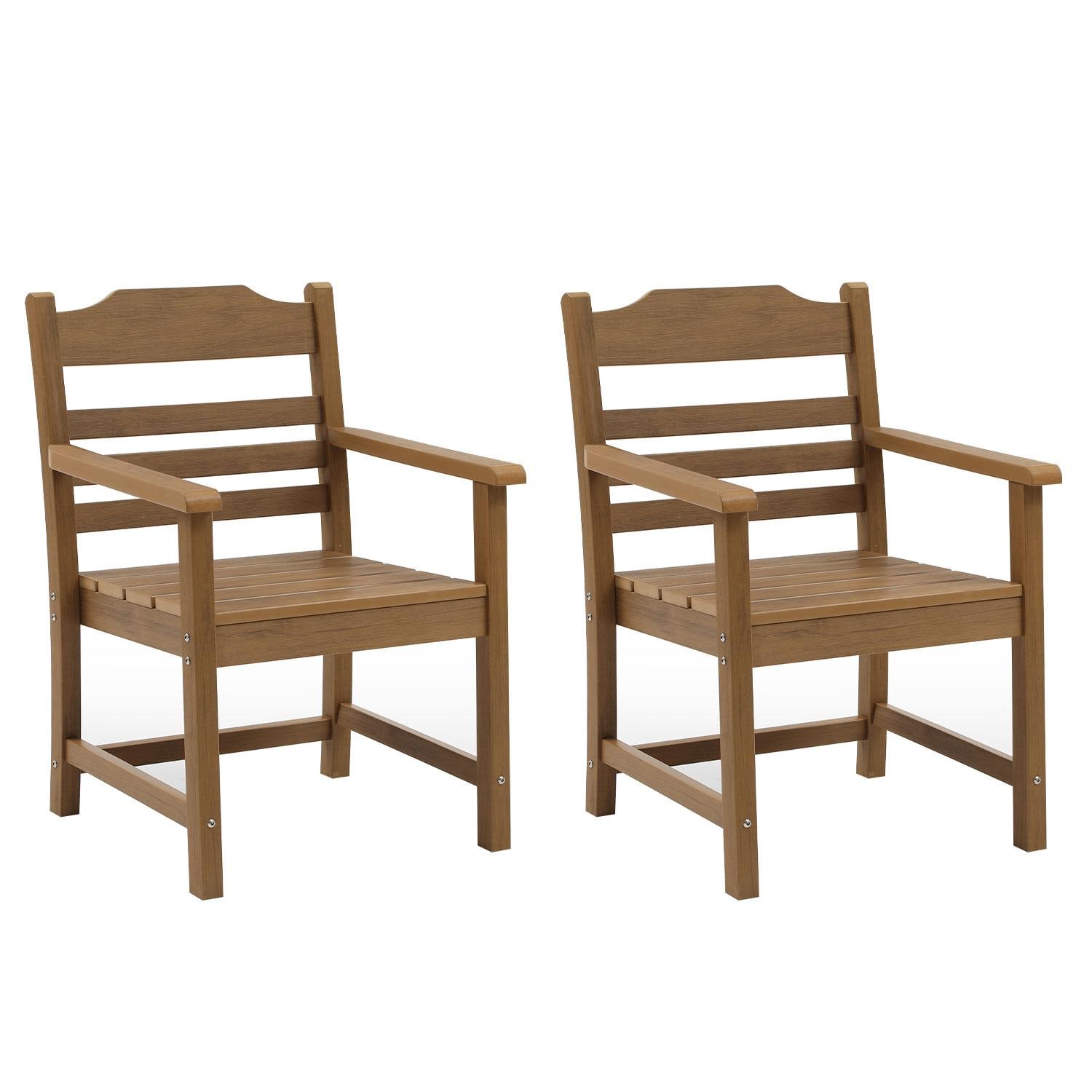 BABOOM BOM-07725-OR Patio Dining Chair Set of 2 Brown Resin Frame Stationary Dining Chair with Slat Seat