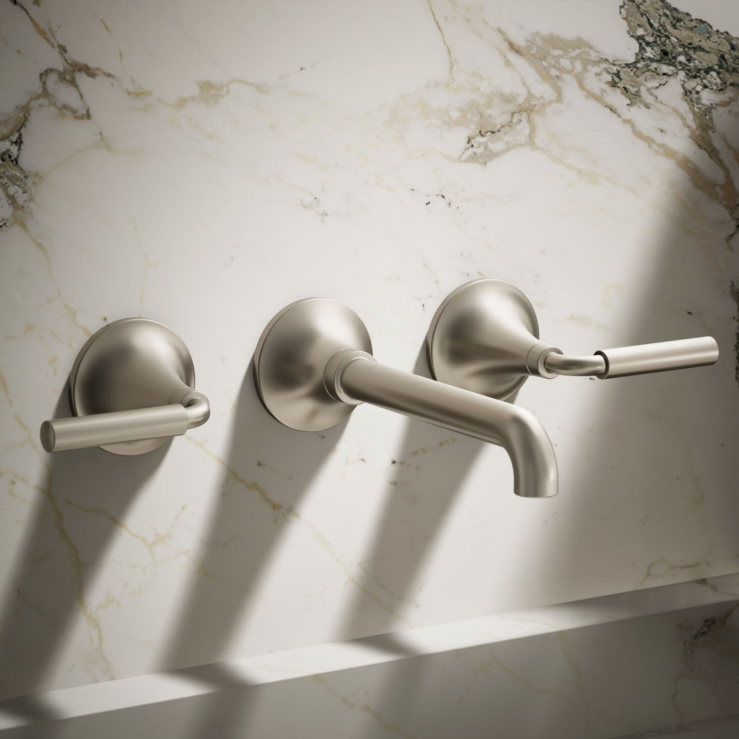 KOHLER Tone Vibrant Brushed Nickel Wall-mount 2-handle WaterSense Low-arc Residential Handle Bathroom Sink Faucet