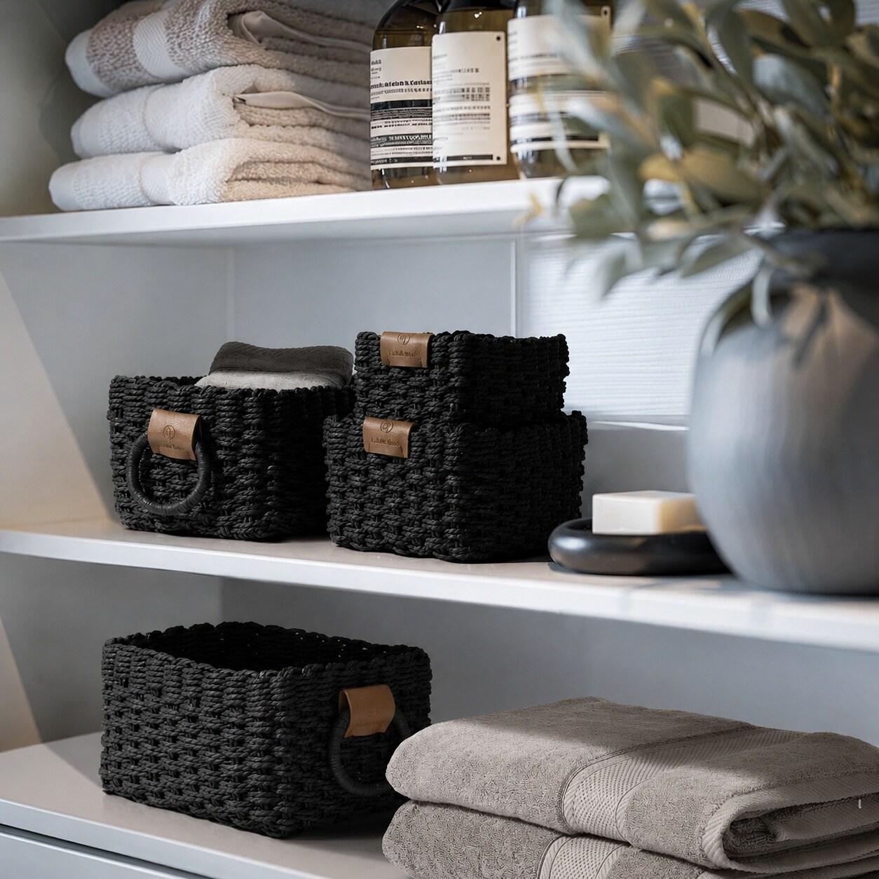 UUDULY Small Wicker Storage Baskets Set of 3 Recycled Paper Rope ...