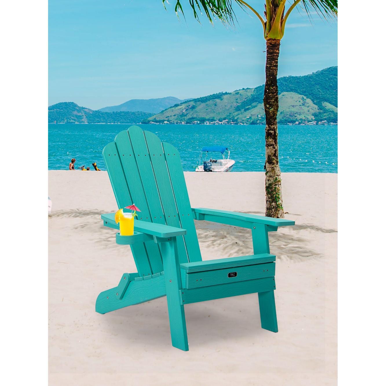 BABOOM BOM-0243678-OR Folding Adirondack Chair Green Polyethylene Frame Stationary Adirondack Chair with Slat Seat