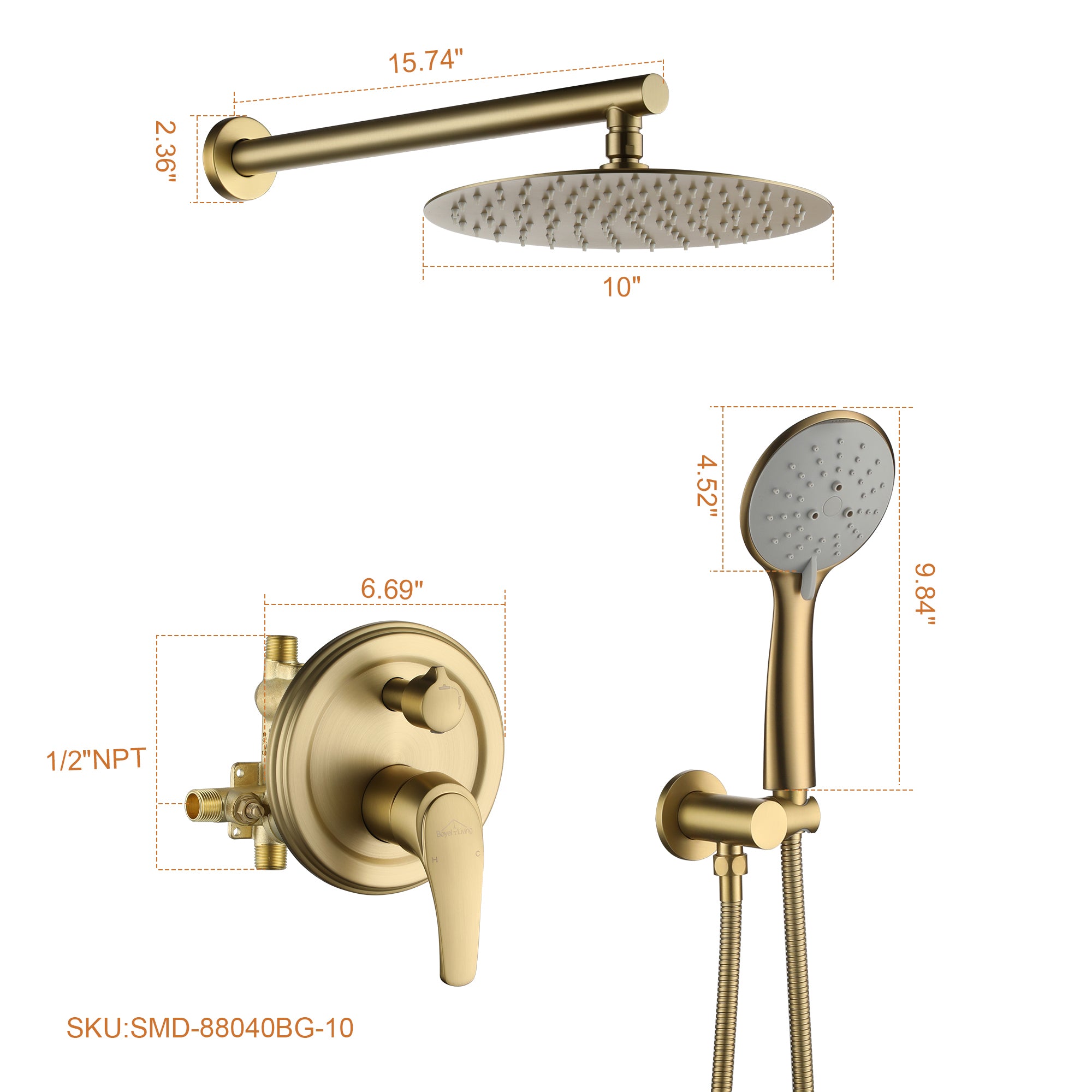Boyel Living SMD-88040BG-10 Showerhead-Bar-Panels - View #2